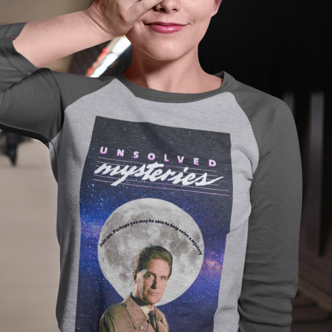 Unsolved Mysteries Vintage Raglan T-Shirt | Retro 80s TV Show Baseball Tee | Classic True Crime Fan Shirt | Two Color Options Available
