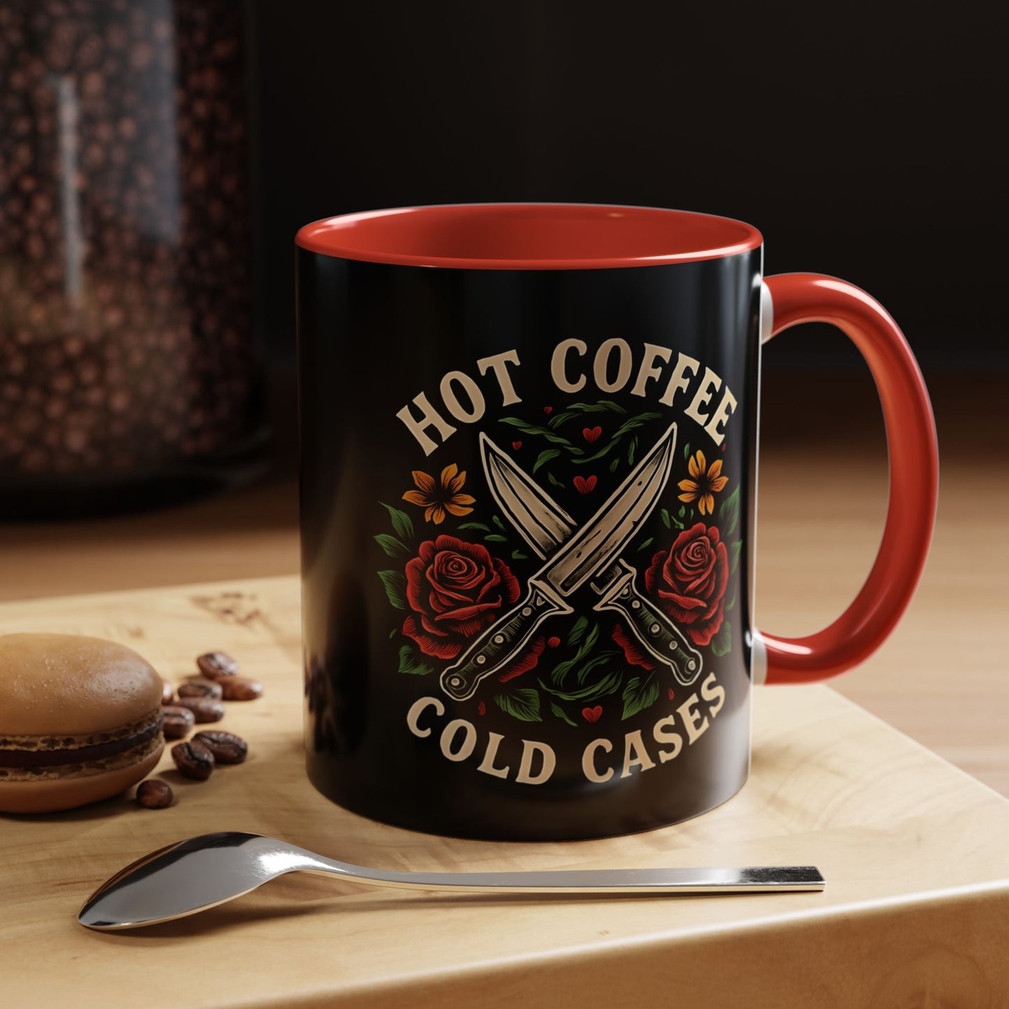 Hot Coffee, Cold Cases Mug l True Crime Accent Coffee Cup l Black or Red