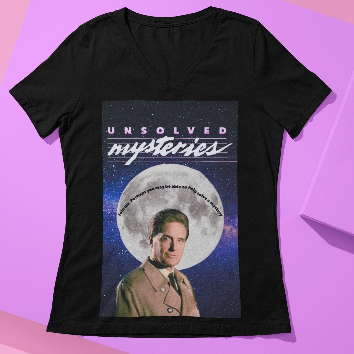 Vintage Unsolved Mysteries V-Neck T-Shirt | Retro 80s TV Show Women's Tee | Classic Fan Tee
