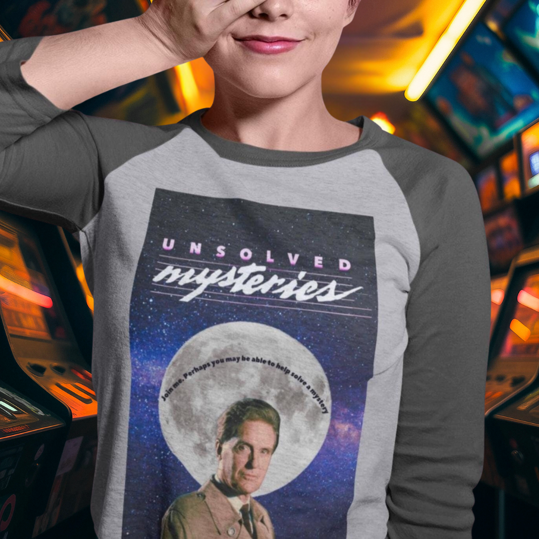 Unsolved Mysteries Vintage Raglan T-Shirt | Retro 80s TV Show Baseball Tee | Classic True Crime Fan Shirt | Two Color Options Available