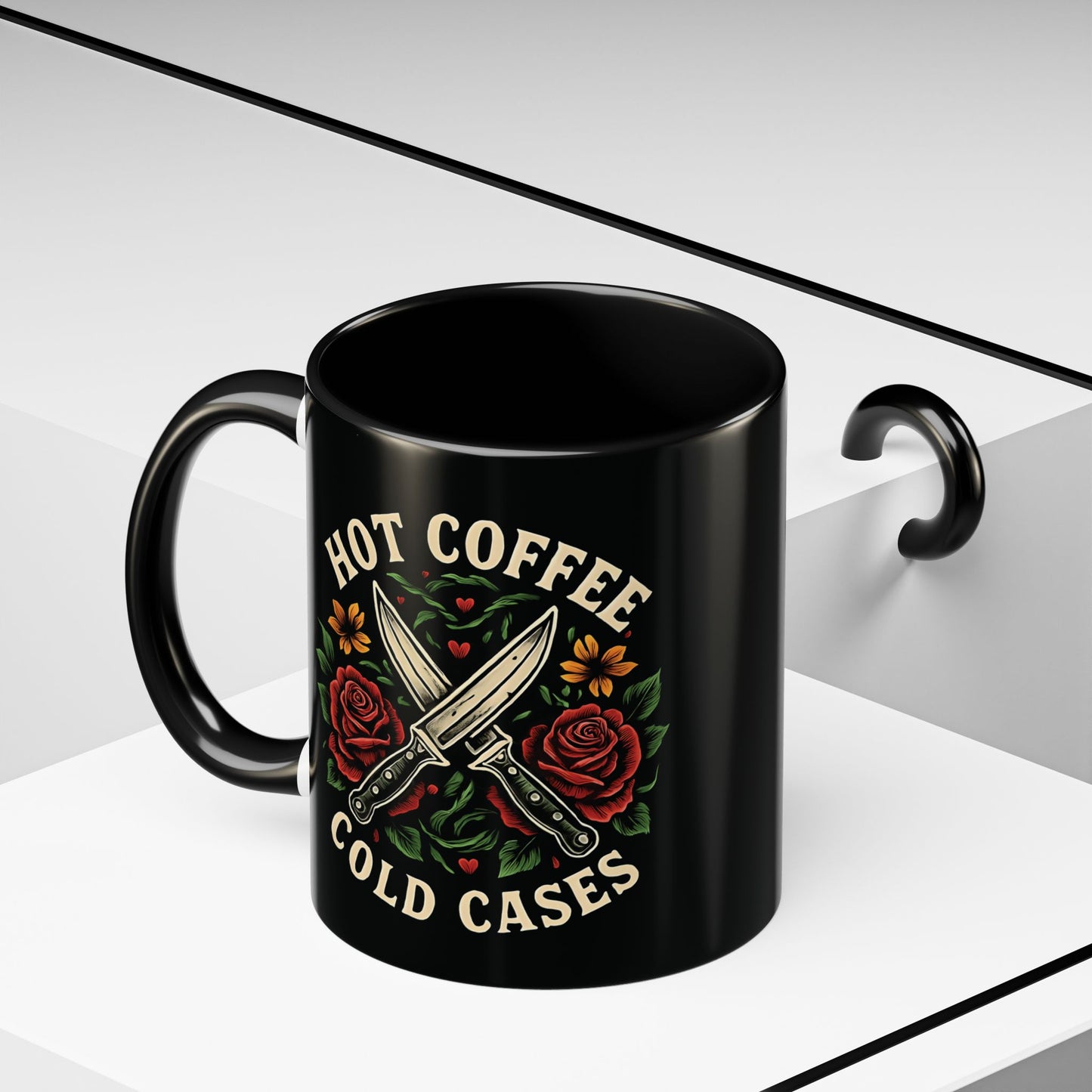 Hot Coffee, Cold Cases Mug l True Crime Accent Coffee Cup l Black or Red
