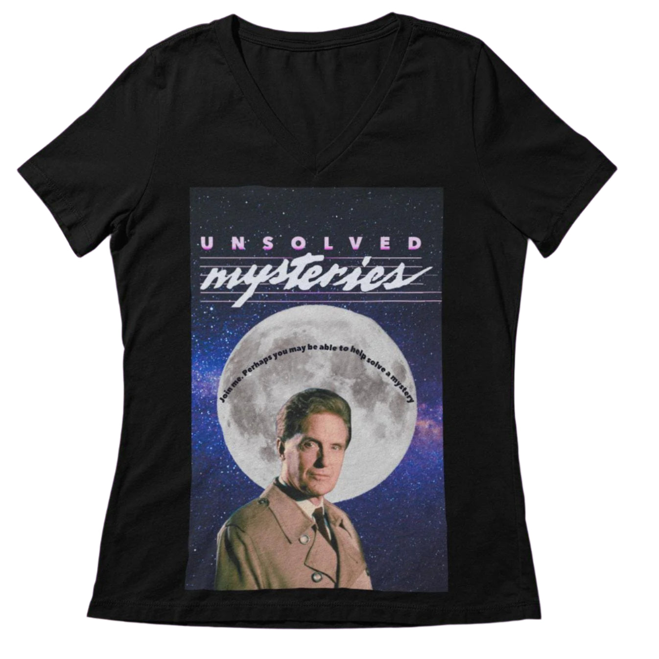 Vintage Unsolved Mysteries V-Neck T-Shirt | Retro 80s TV Show Women's V-Neck | Classic Unsolved Mysteries Fan Tee