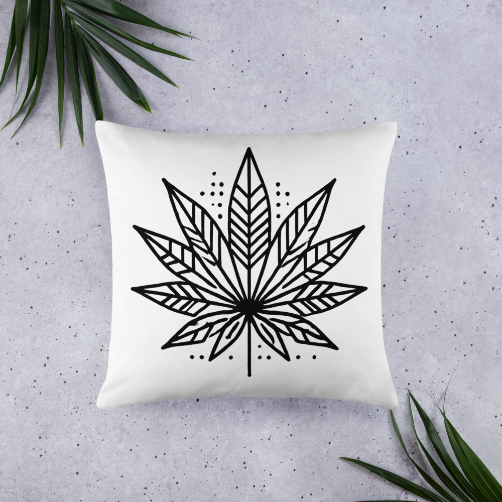 Modern Cannabis Leaf Throw Pillow – Black & White Aesthetic Home Décor