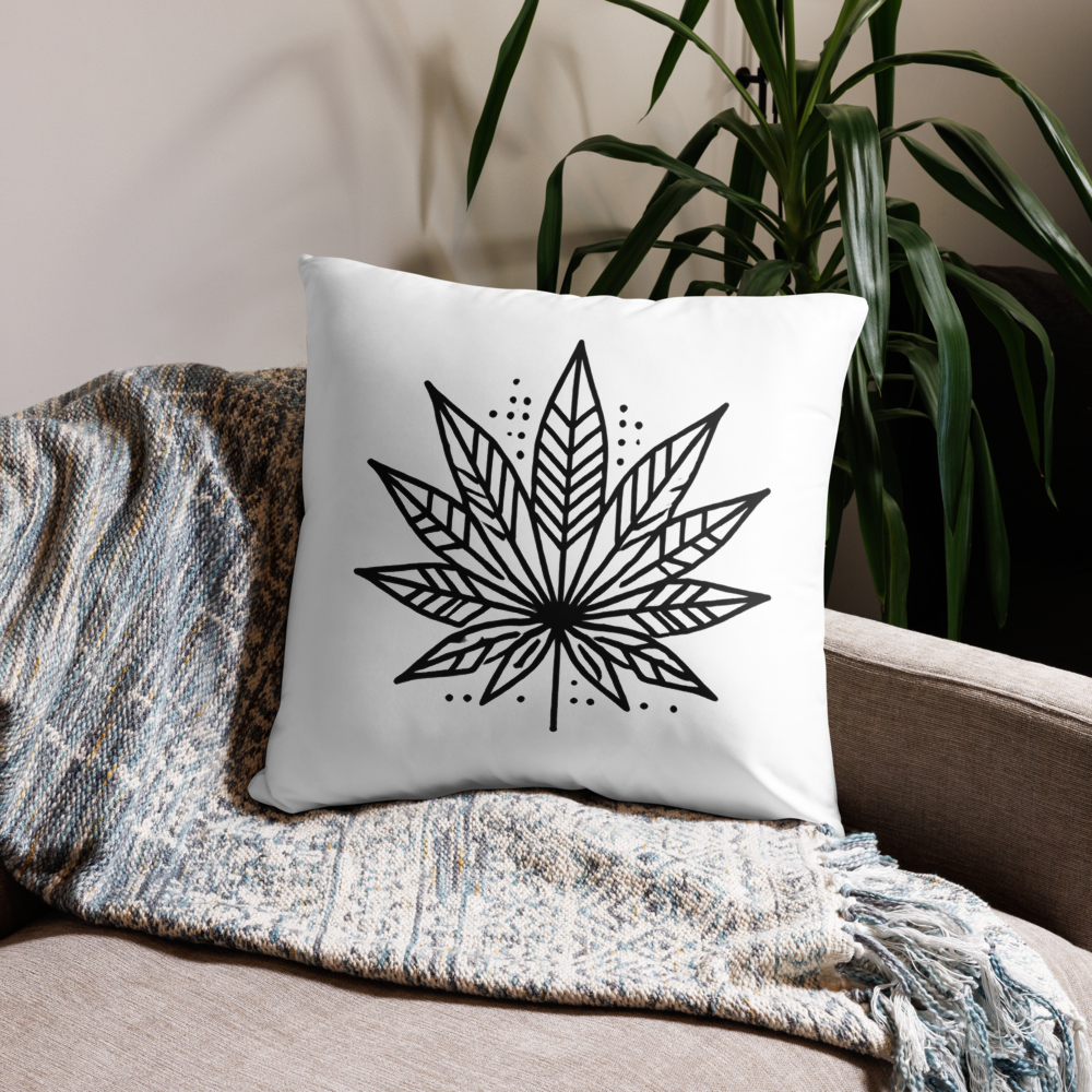 Modern Cannabis Leaf Throw Pillow – Black & White Aesthetic Home Décor