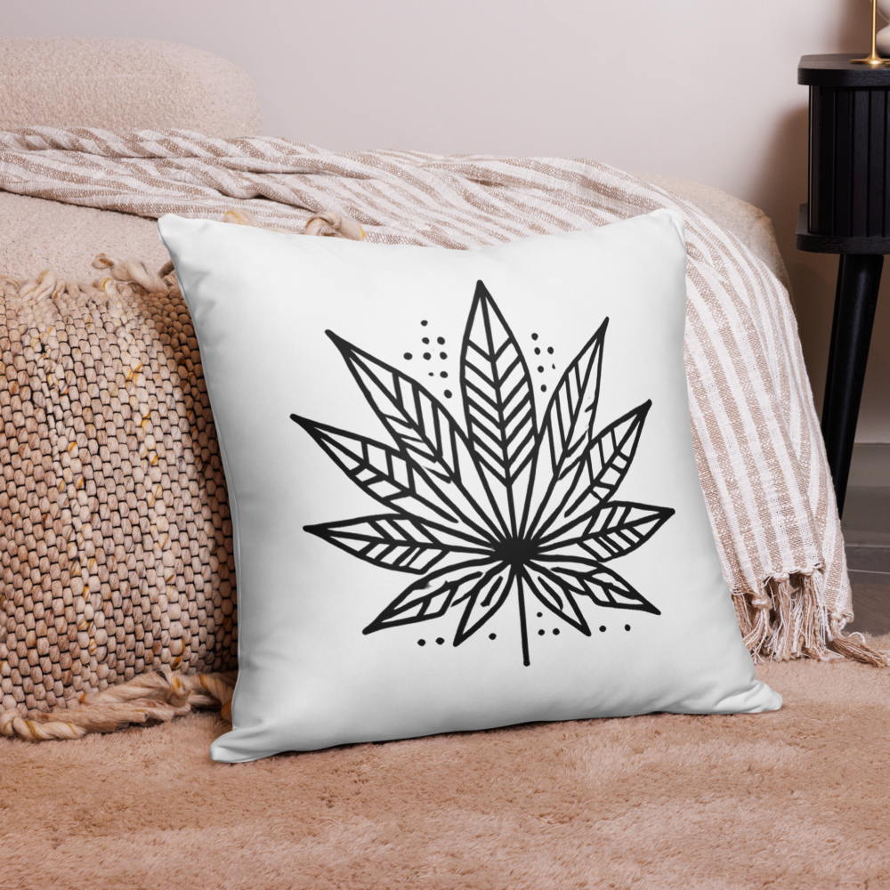 Modern Cannabis Leaf Throw Pillow – Black & White Aesthetic Home Décor