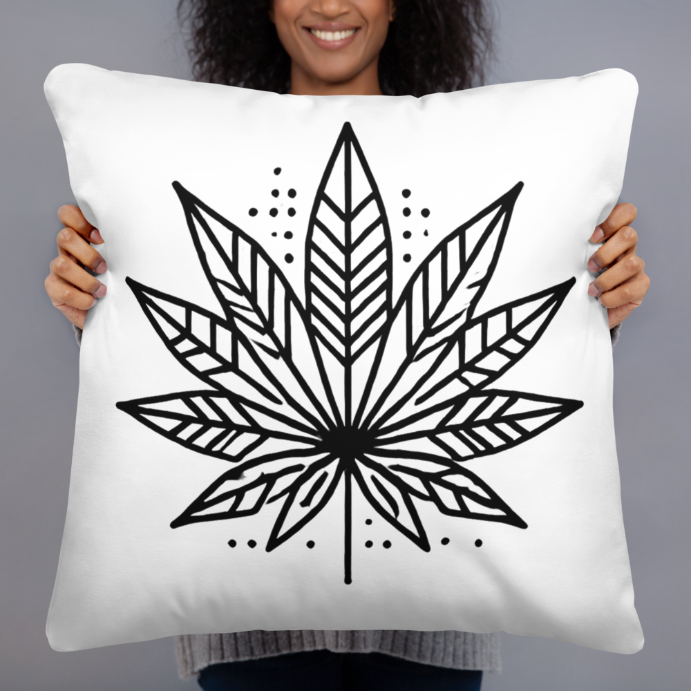 Modern Cannabis Leaf Throw Pillow – Black & White Aesthetic Home Décor