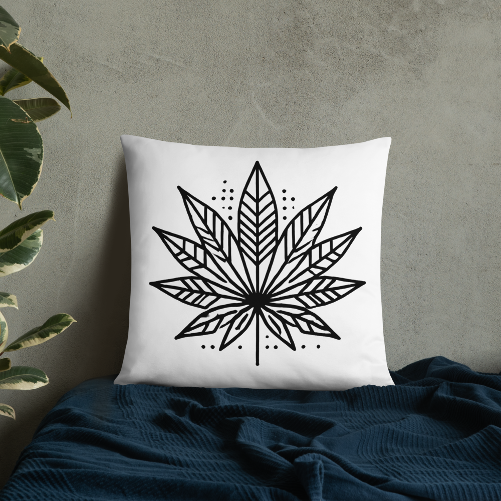 Modern Cannabis Leaf Throw Pillow – Black & White Aesthetic Home Décor