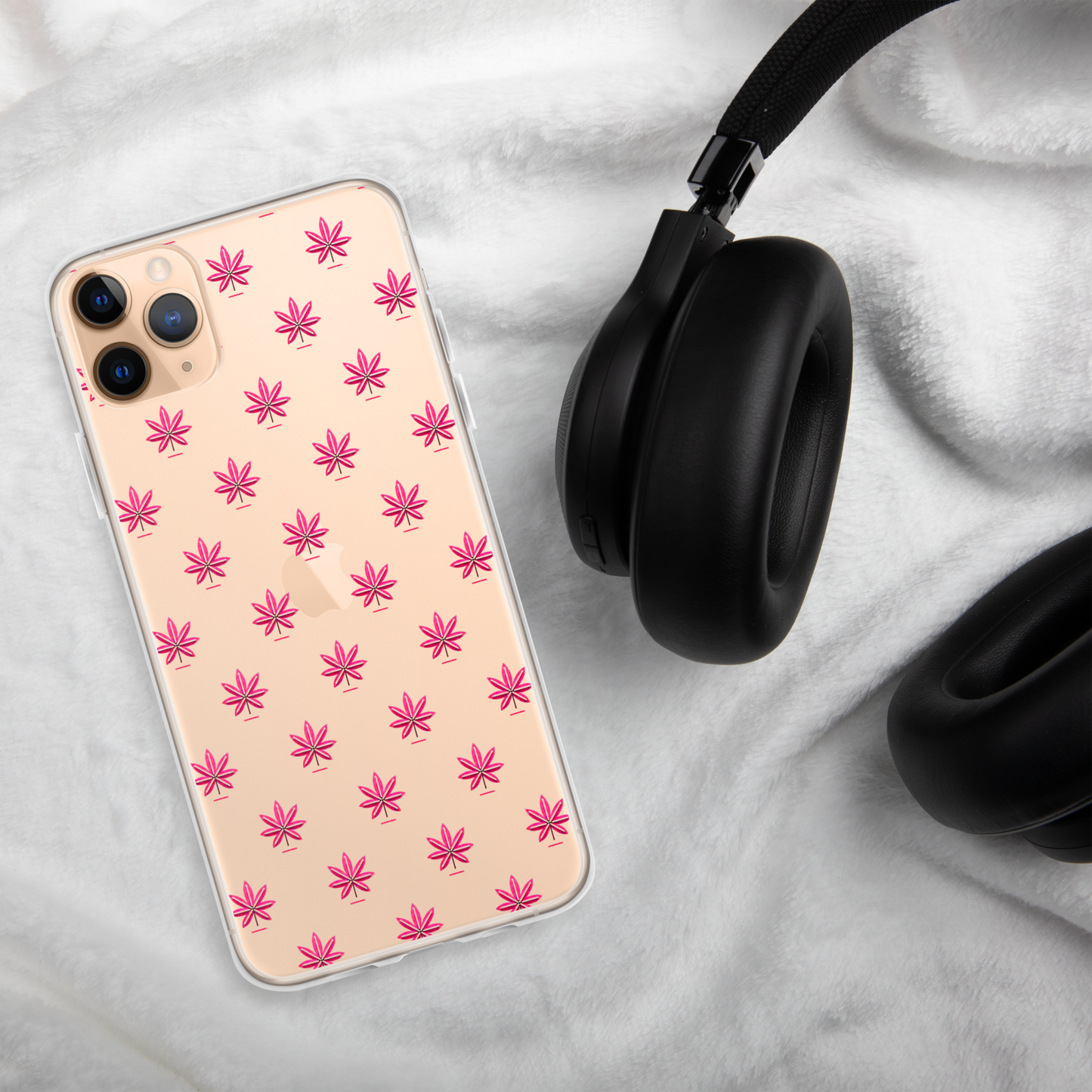 Pink Marijuana Leaf Pattern Phone Case โ Modern Weed Design for iPhone