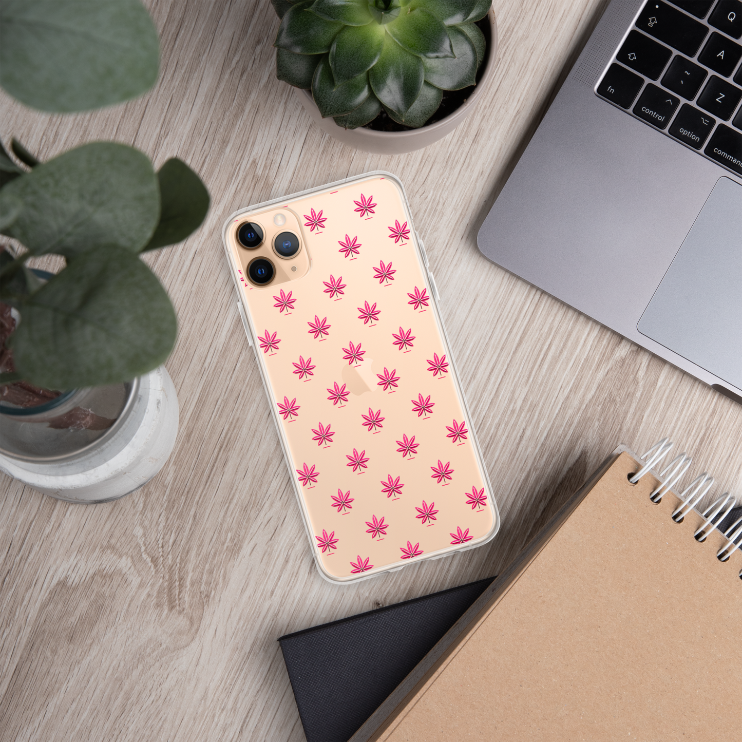 Pink Marijuana Leaf Pattern Phone Case โ Modern Weed Design for iPhone