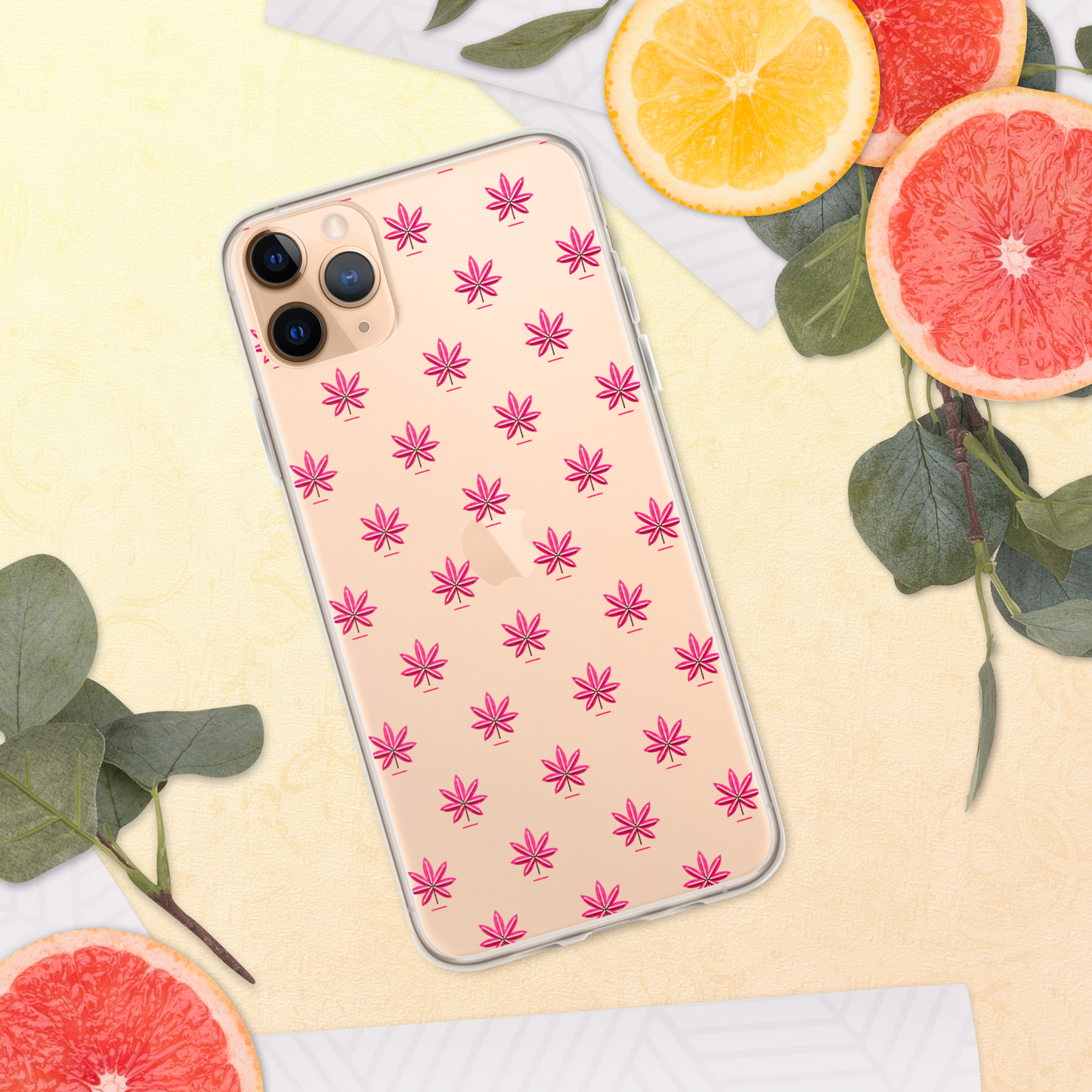 Pink Marijuana Leaf Pattern Phone Case โ Modern Weed Design for iPhone