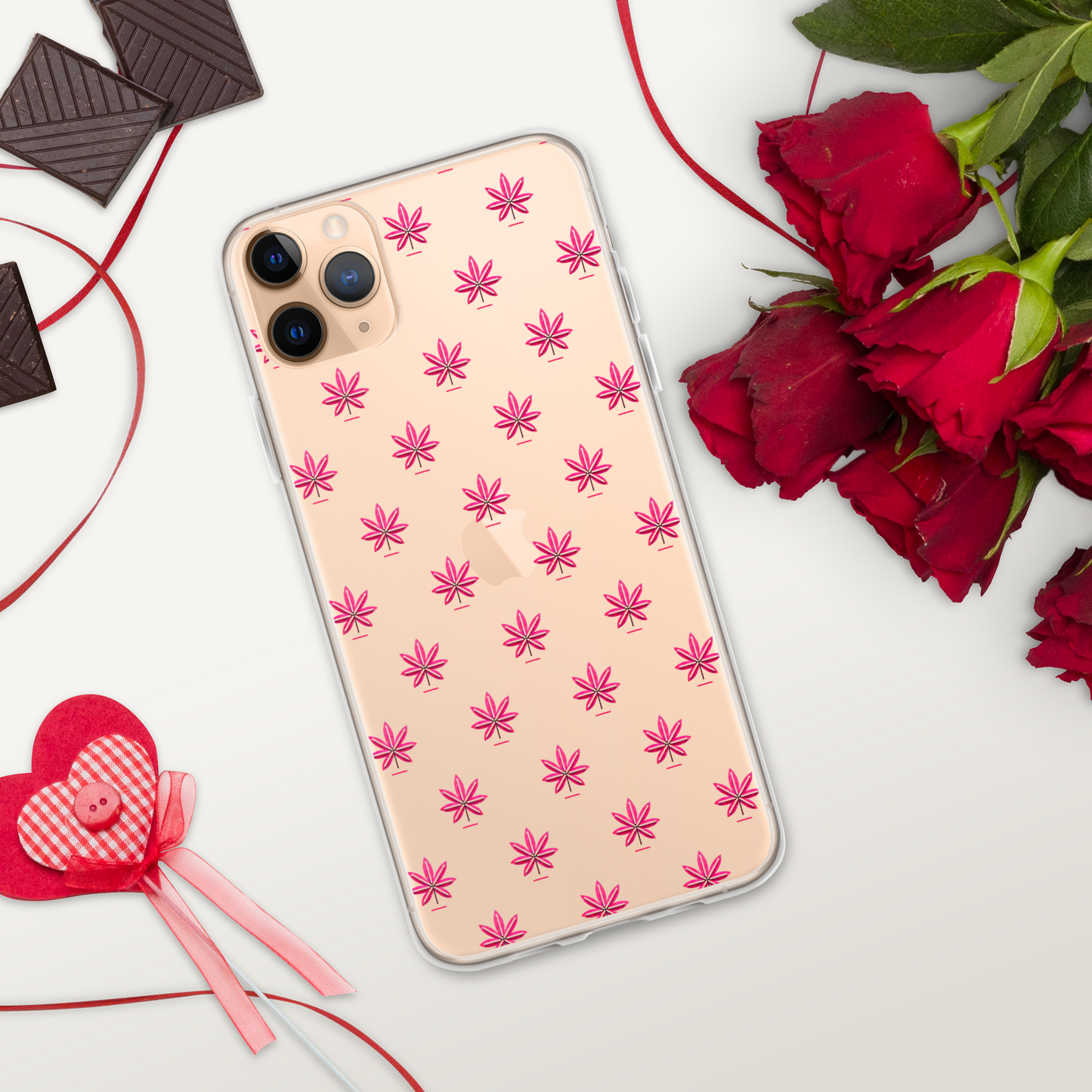 Pink Marijuana Leaf Pattern Phone Case โ Modern Weed Design for iPhone