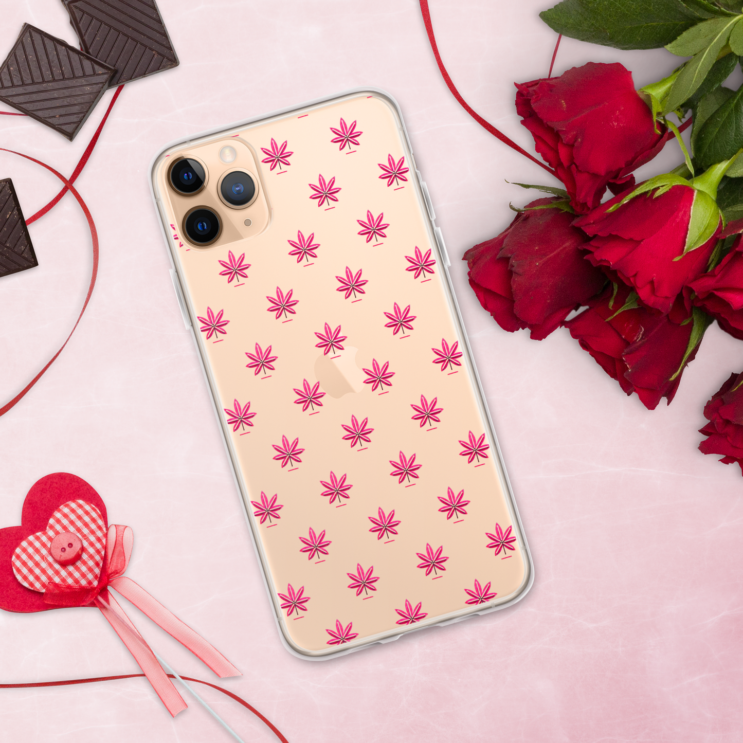 Pink Marijuana Leaf Pattern Phone Case โ Modern Weed Design for iPhone