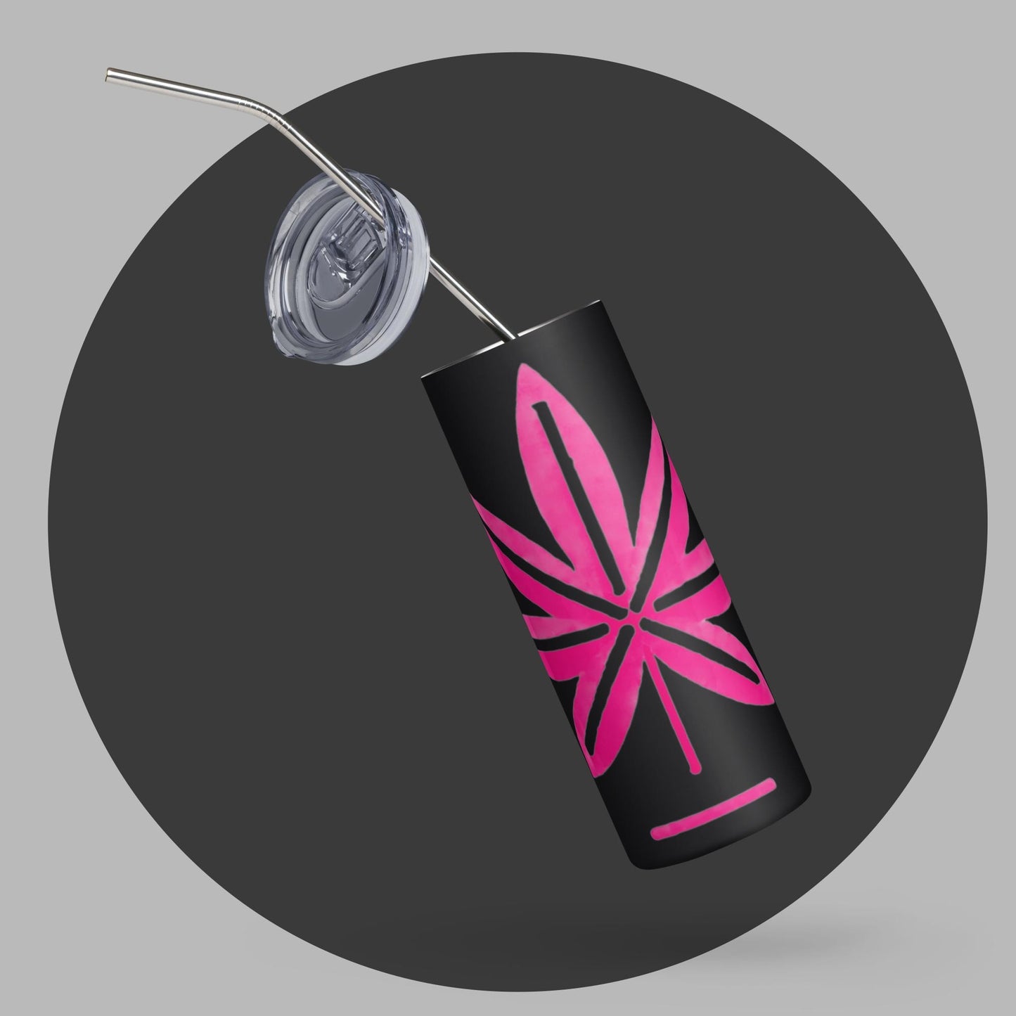 Hot Pink Marijuana Leaf – Reusable Travel Mug with Metal Straw for Hot & Cold Drinks