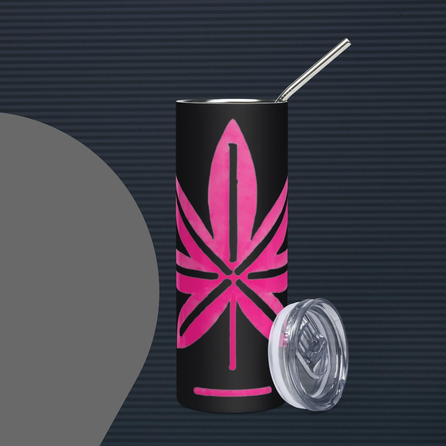 Hot Pink Marijuana Leaf – Reusable Travel Mug with Metal Straw for Hot & Cold Drinks