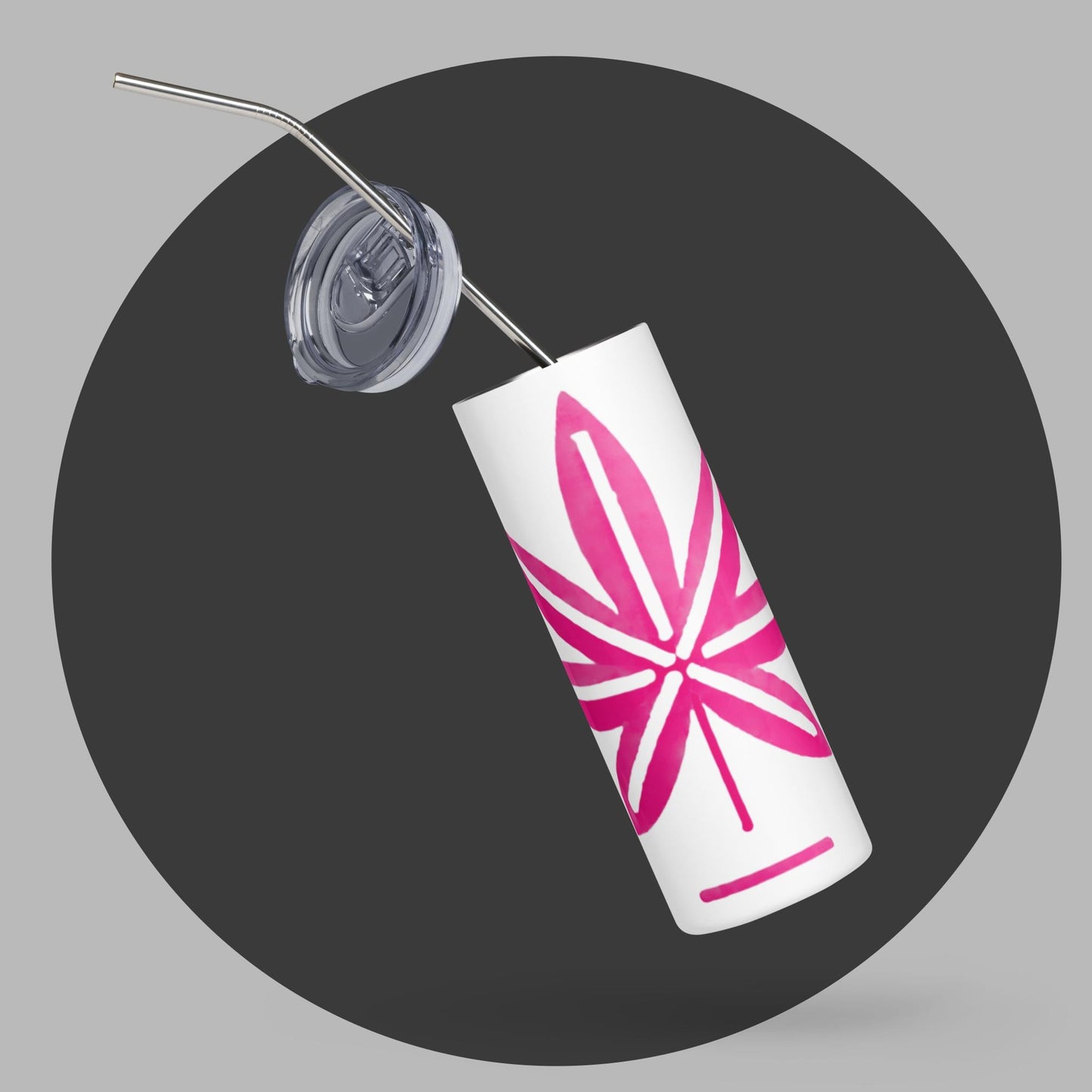 Hot Pink Marijuana Leaf – Reusable Travel Mug with Metal Straw for Hot & Cold Drinks