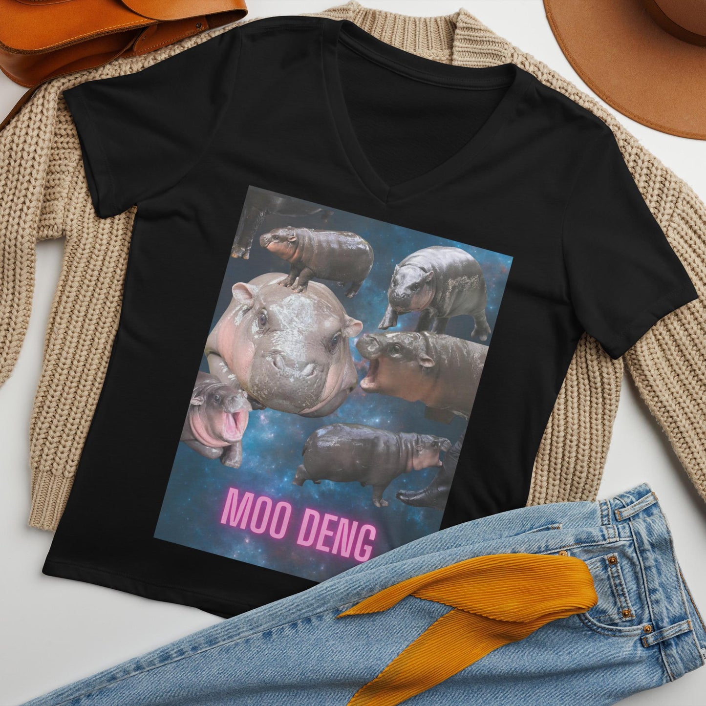 Moo Deng Pygmy Hippo Graphic T-Shirt | Cute Animal Lover Tee | Unique Hippo Galaxy Design | Unisex Pygmy Hippo Shirt