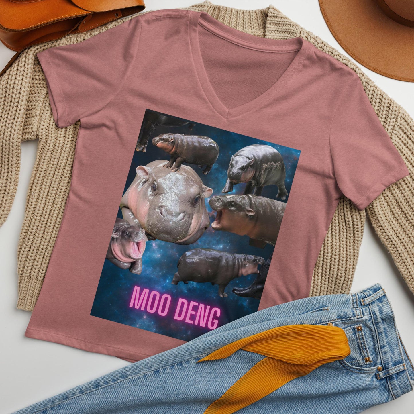 Moo Deng Pygmy Hippo Graphic T-Shirt | Cute Animal Lover Tee | Unique Hippo Galaxy Design | Unisex Pygmy Hippo Shirt
