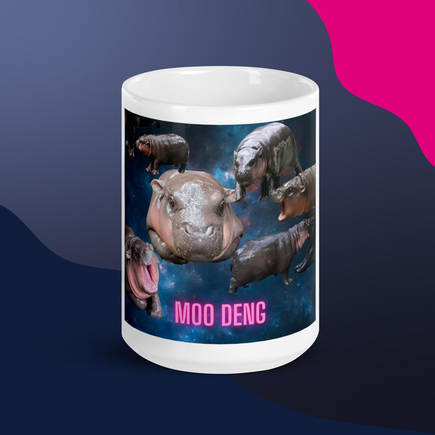 Moo Deng Pygmy Hippo Coffee Mug | Cute Hippo Mug | Animal Lover Gift | Unique Hippo Galaxy Design Mug | Fun Hippo Coffee Cup
