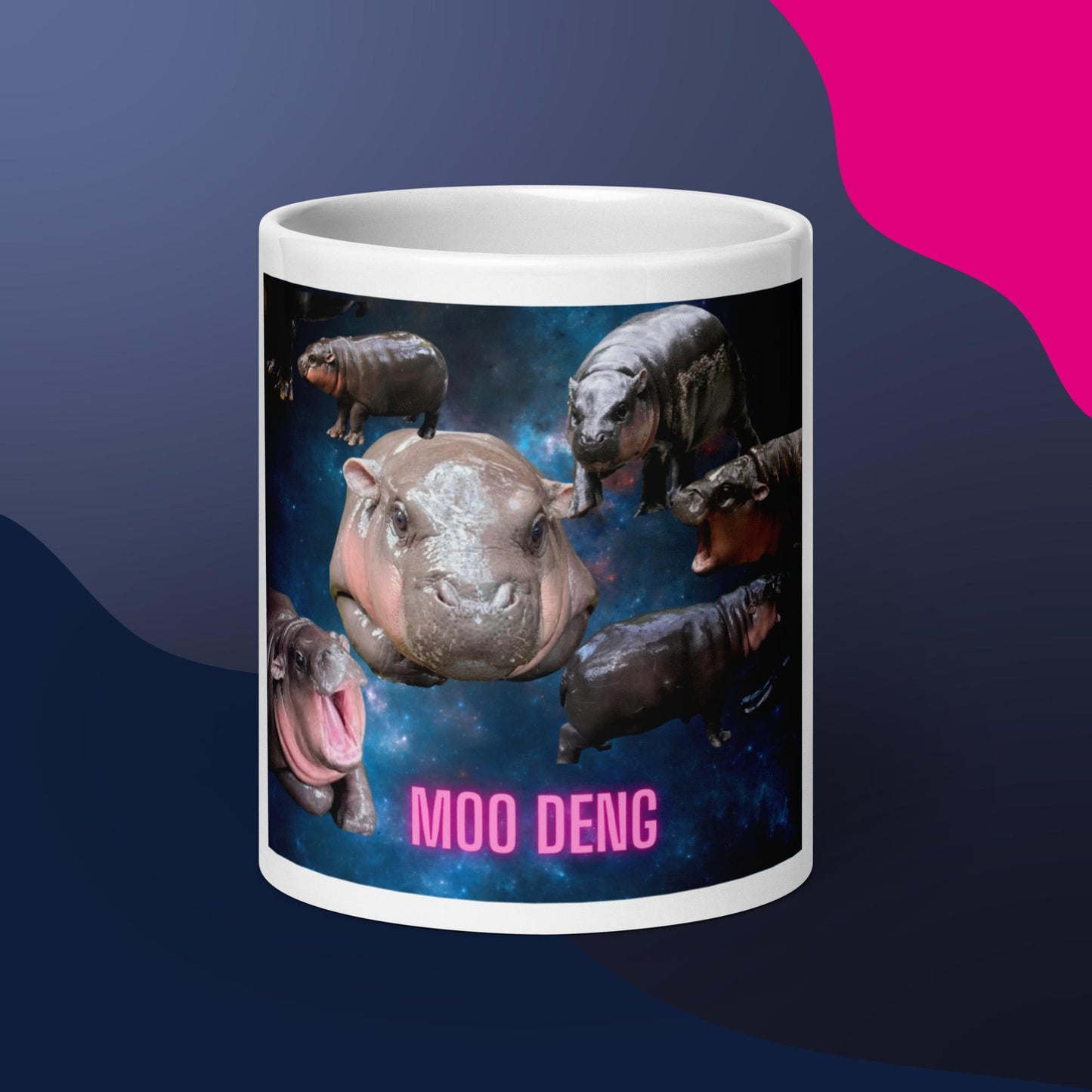 Moo Deng Pygmy Hippo Coffee Mug | Cute Hippo Mug | Animal Lover Gift | Unique Hippo Galaxy Design Mug | Fun Hippo Coffee Cup