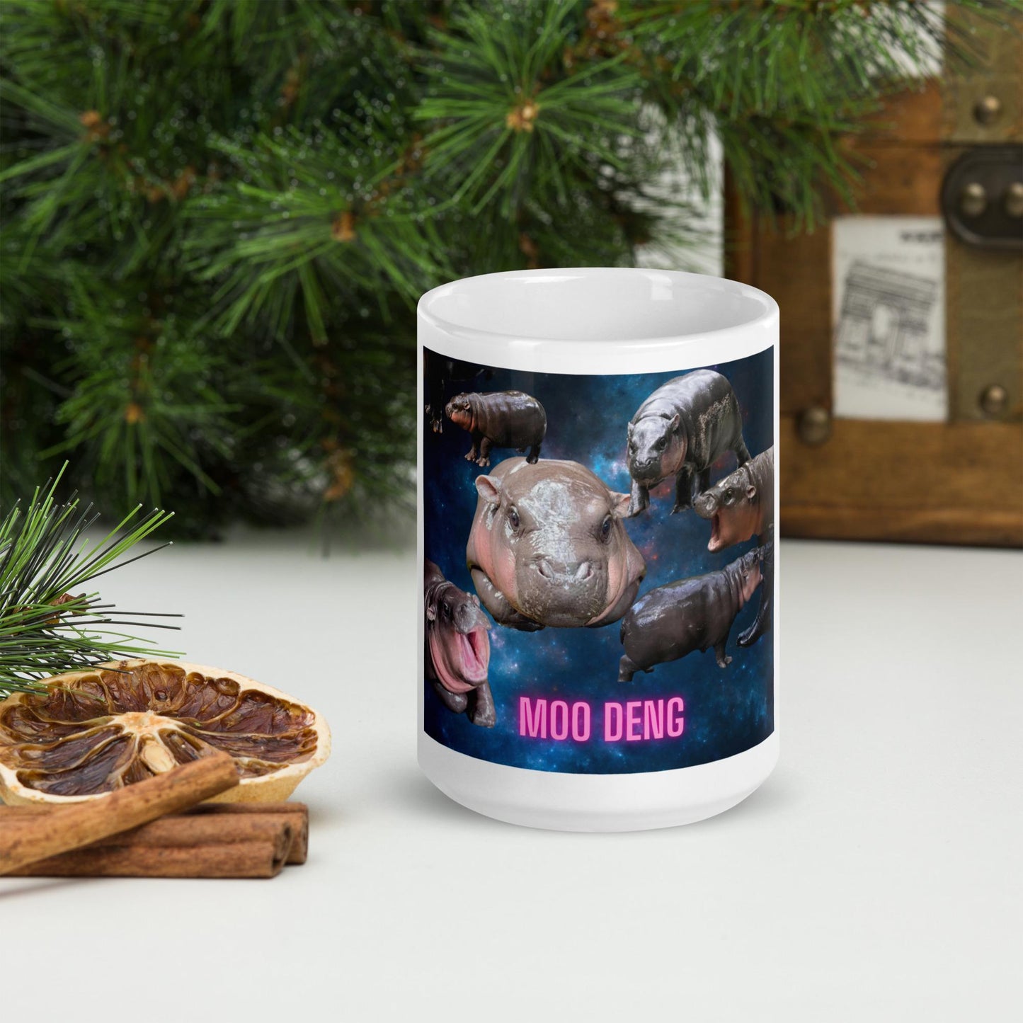 Moo Deng Pygmy Hippo Coffee Mug | Cute Hippo Mug | Animal Lover Gift | Unique Hippo Galaxy Design Mug | Fun Hippo Coffee Cup