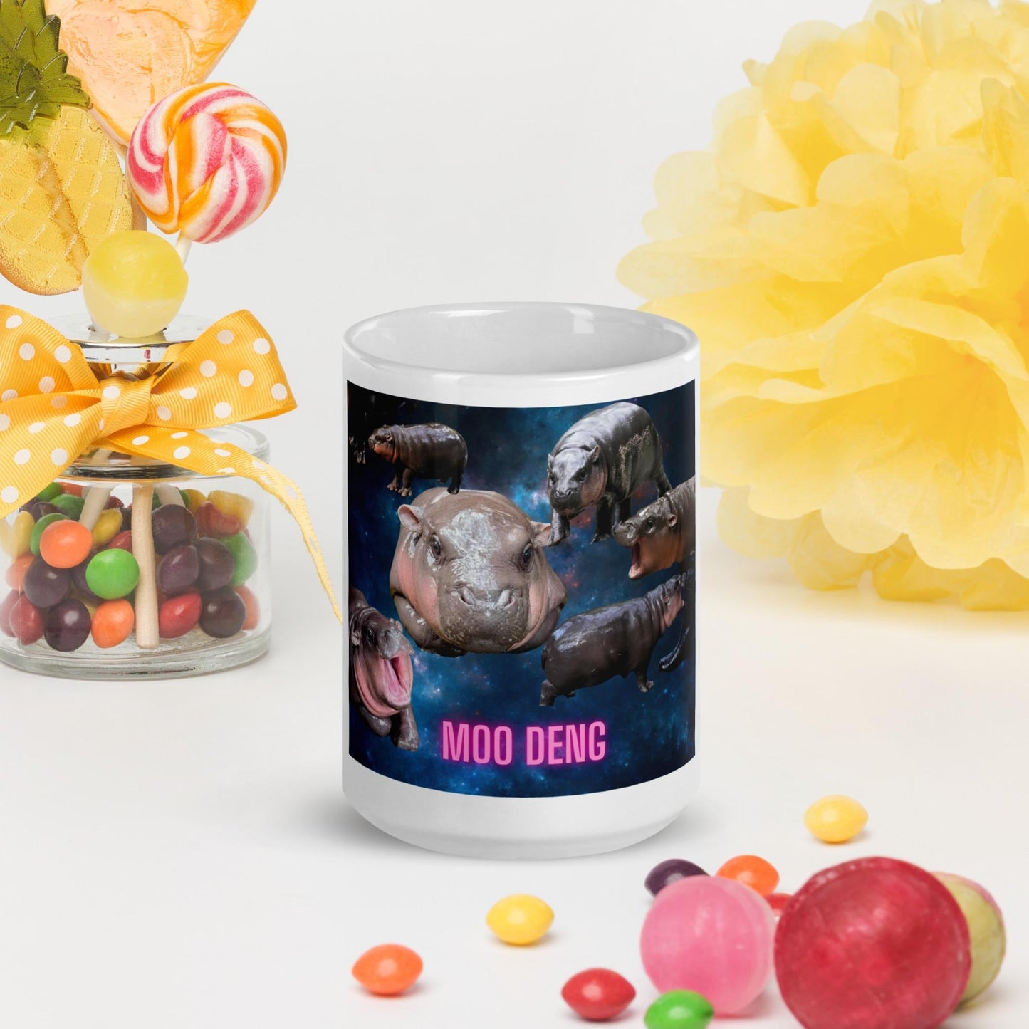 Moo Deng Pygmy Hippo Coffee Mug | Cute Hippo Mug | Animal Lover Gift | Unique Hippo Galaxy Design Mug | Fun Hippo Coffee Cup