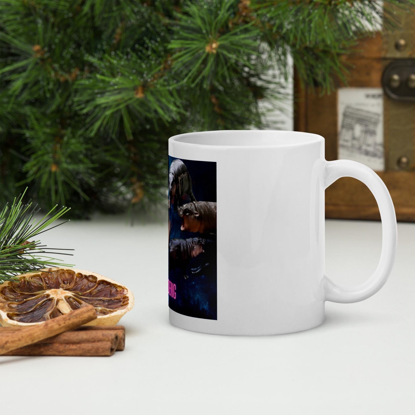 Moo Deng Pygmy Hippo Coffee Mug | Cute Hippo Mug | Animal Lover Gift | Unique Hippo Galaxy Design Mug | Fun Hippo Coffee Cup