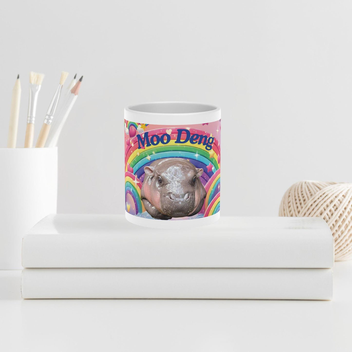 Moo Deng Pygmy Hippo Mug | Cute Rainbow Hippo Mug with Heart Handle | Baby Hippo Coffee Cup | Fun Animal Lover Gift