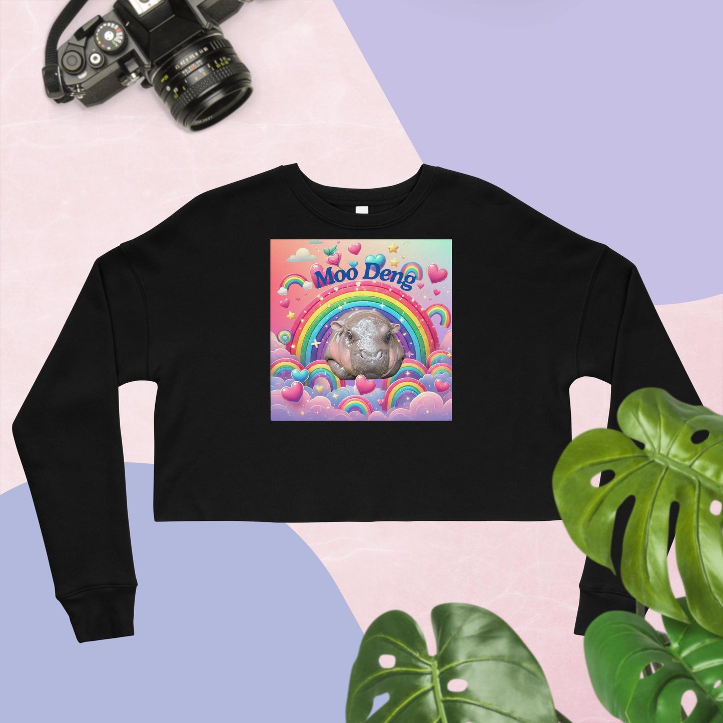 Moo Deng Pygmy Hippo Cropped Sweatshirt | Trendy Women’s Cropped Sweater with Raw Hem | Cute Hippo Graphic Top | Multiple Colors Available