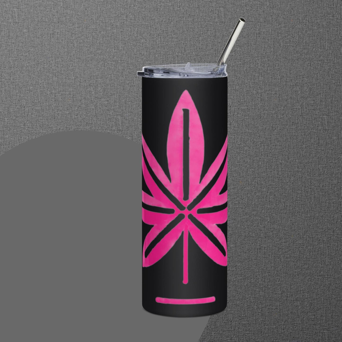 Hot Pink Marijuana Leaf โ Reusable Travel Mug with Metal Straw for Hot & Cold Drinks