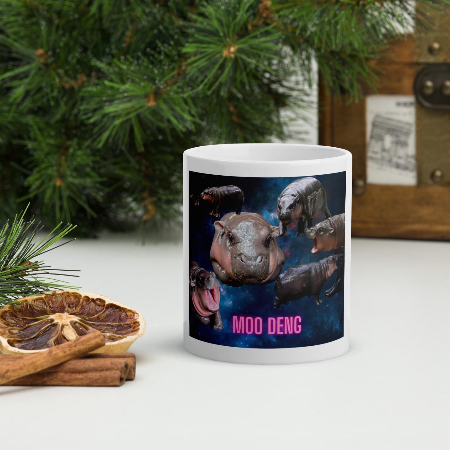 Moo Deng Pygmy Hippo Coffee Mug | Cute Hippo Mug | Animal Lover Gift | Unique Hippo Galaxy Design Mug | Fun Hippo Coffee Cup