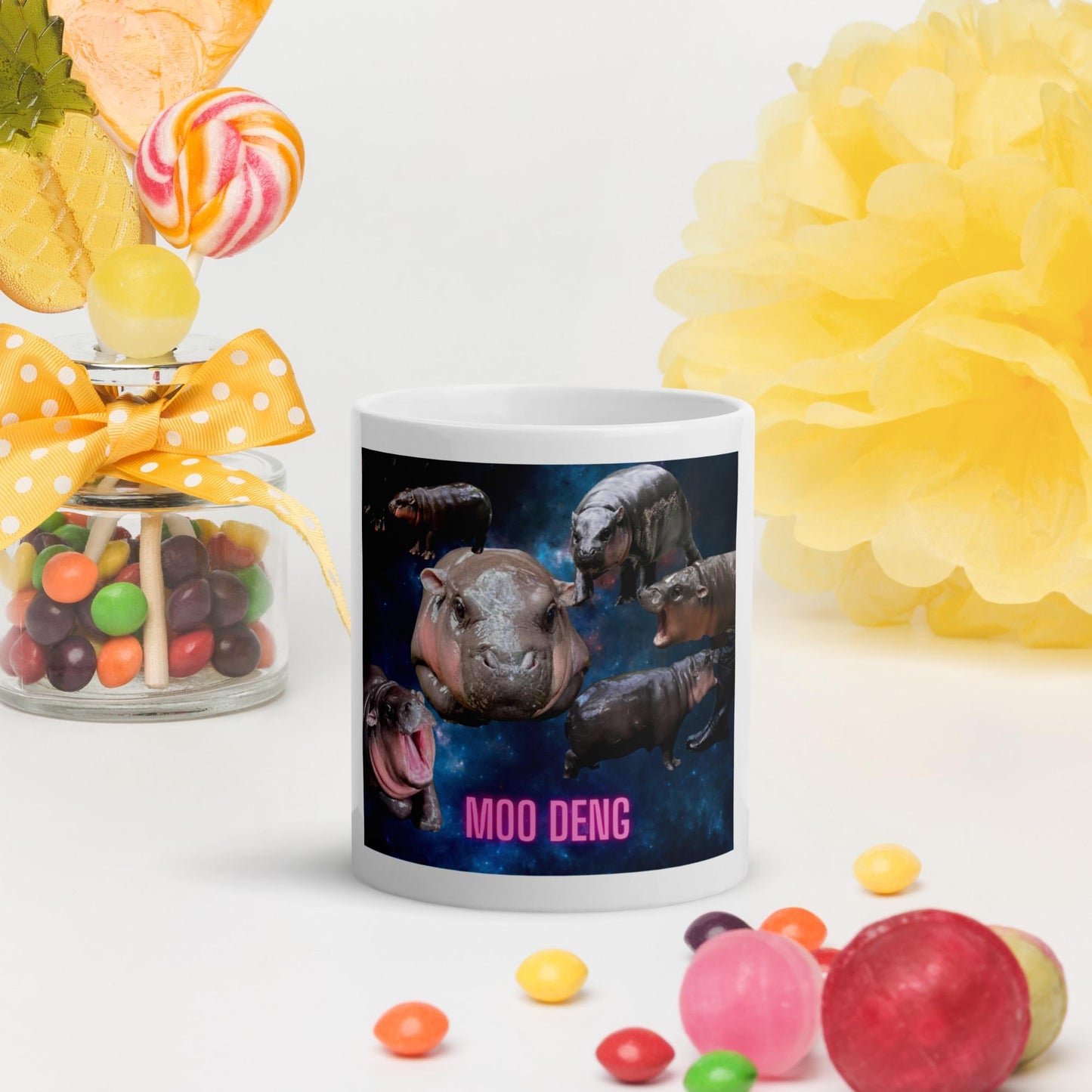 Moo Deng Pygmy Hippo Coffee Mug | Cute Hippo Mug | Animal Lover Gift | Unique Hippo Galaxy Design Mug | Fun Hippo Coffee Cup