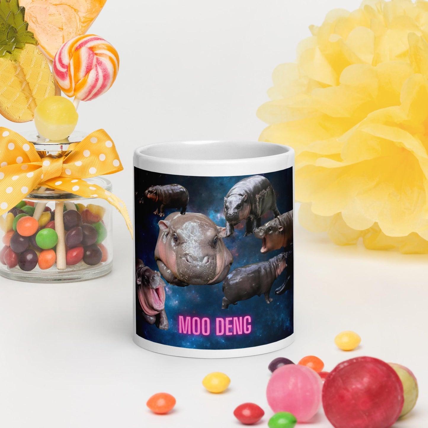 Moo Deng Pygmy Hippo Coffee Mug | Cute Hippo Mug | Animal Lover Gift | Unique Hippo Galaxy Design Mug | Fun Hippo Coffee Cup