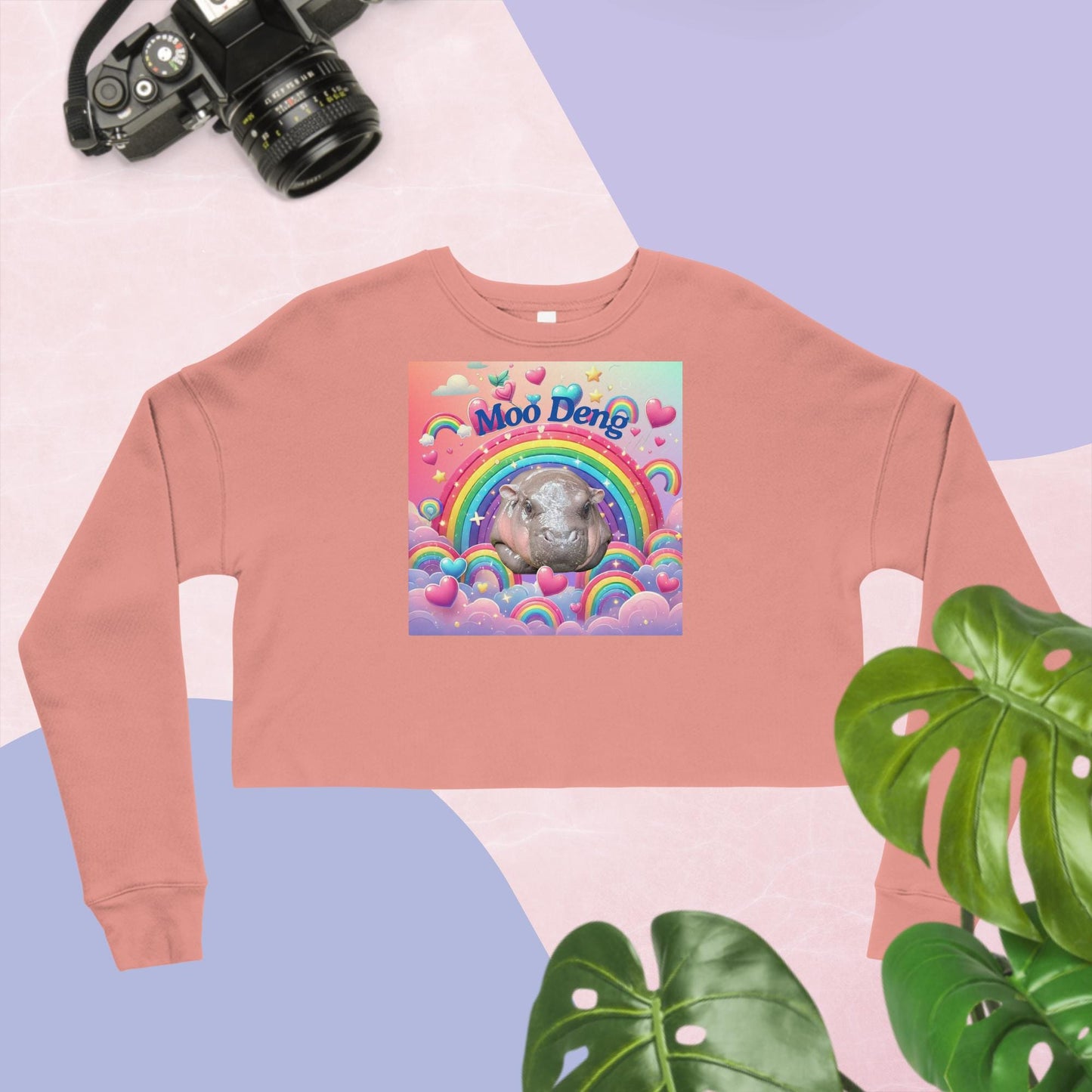 Moo Deng Pygmy Hippo Cropped Sweatshirt | Trendy Women’s Cropped Sweater with Raw Hem | Cute Hippo Graphic Top | Multiple Colors Available