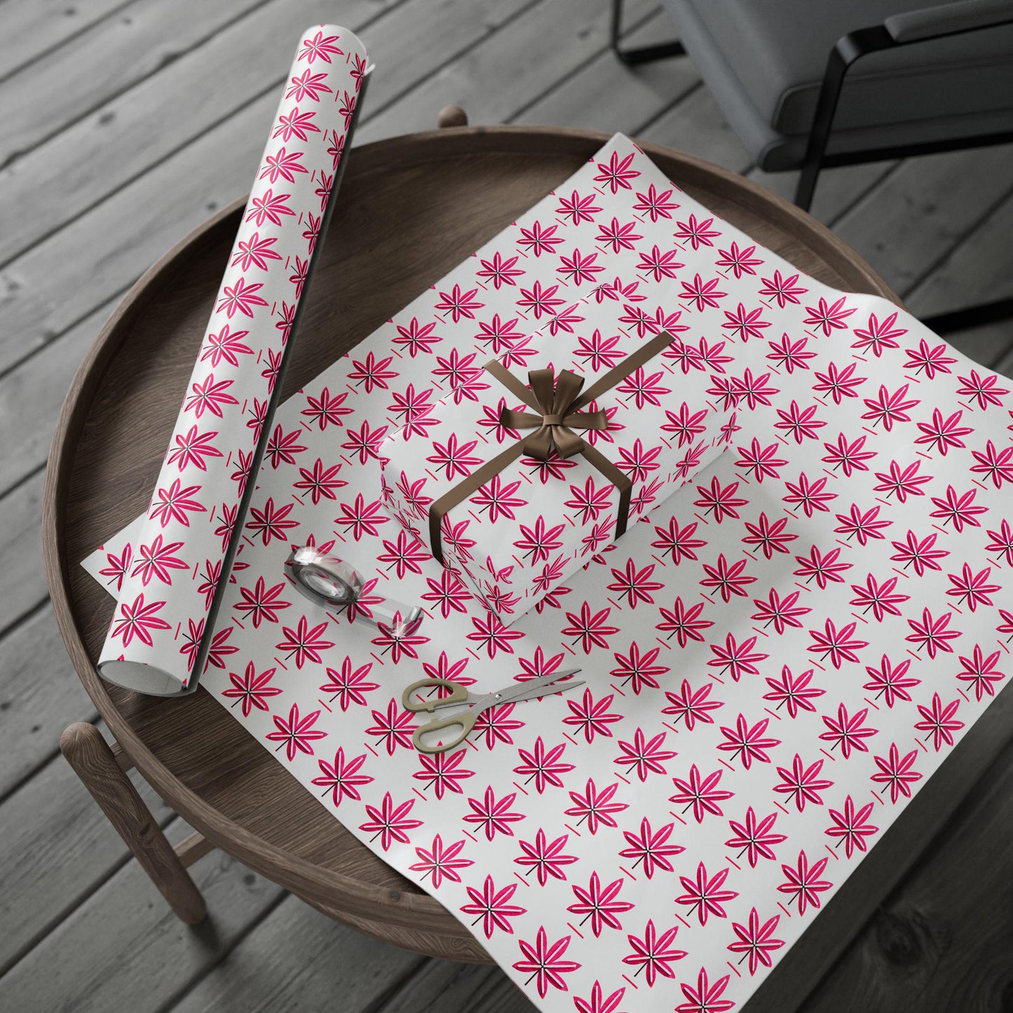 Hot Pink Marijuana Leaf Print Wrapping Paper l Bold & Unique Gift Wrap for Weed Lovers