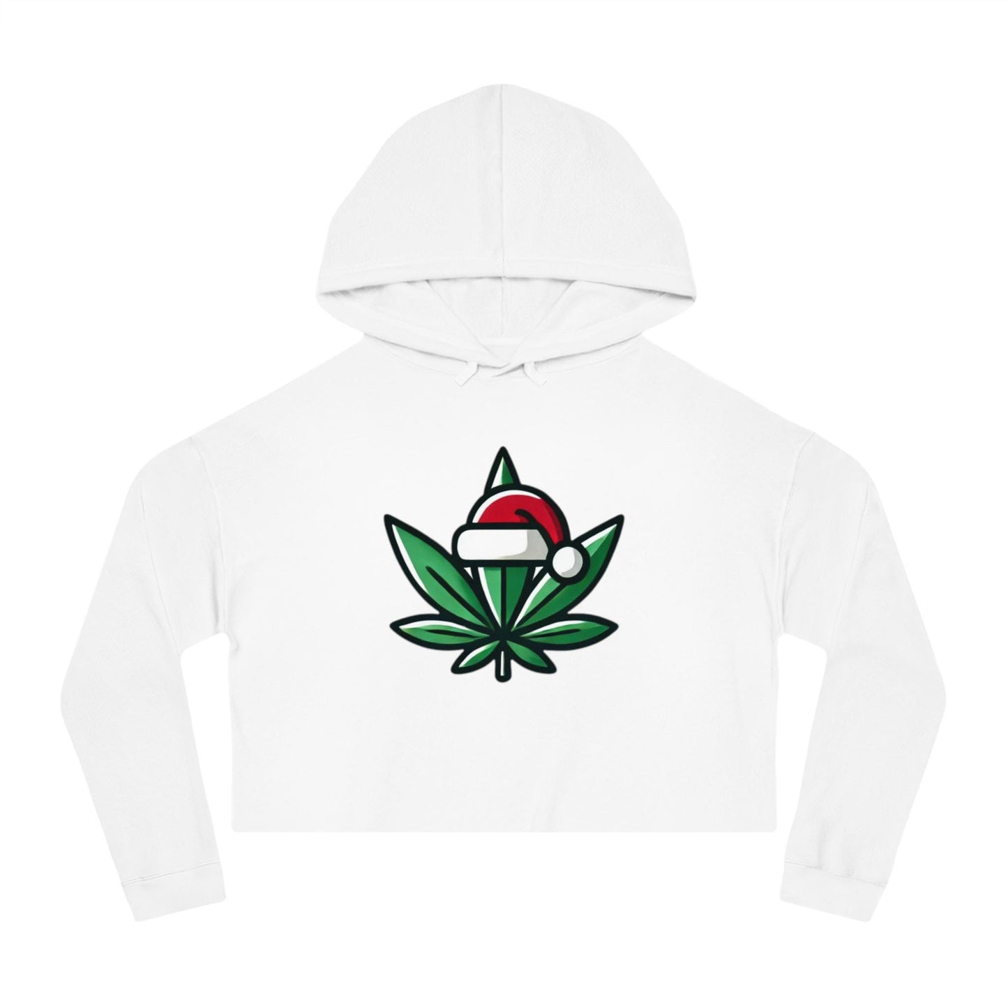 Festive Cannabis Cropped Hoodie Holiday Sweatshirt Cozy Gift for Women Christmas Apparel