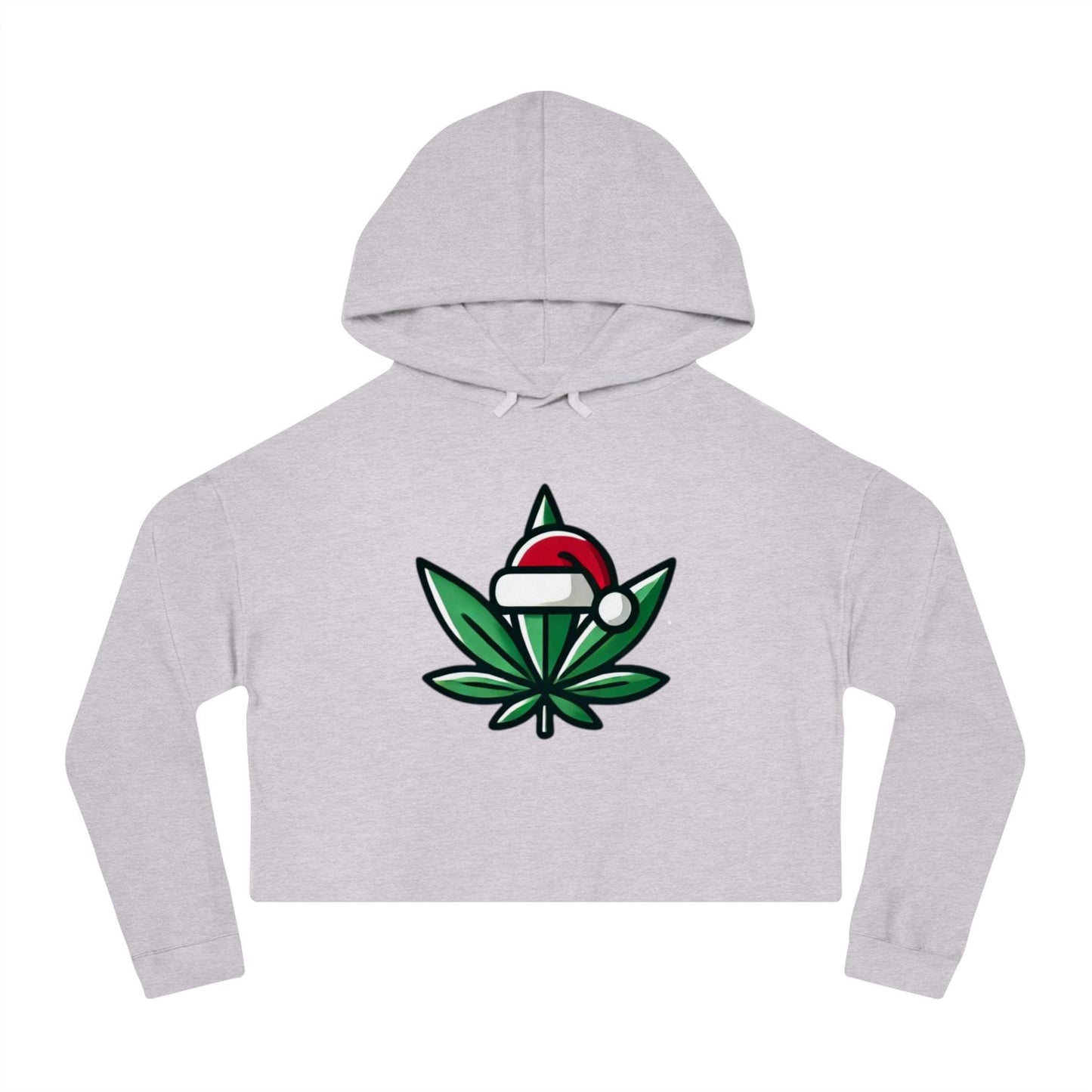 Festive Cannabis Cropped Hoodie Holiday Sweatshirt Cozy Gift for Women Christmas Apparel