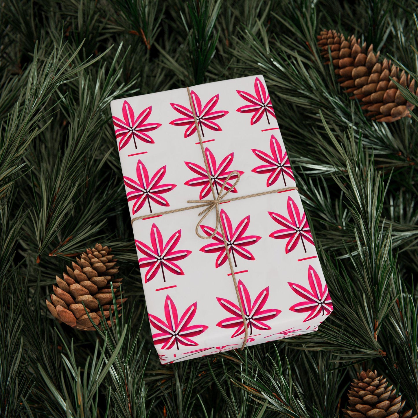Hot Pink Marijuana Leaf Print Wrapping Paper l Bold & Unique Gift Wrap for Weed Lovers