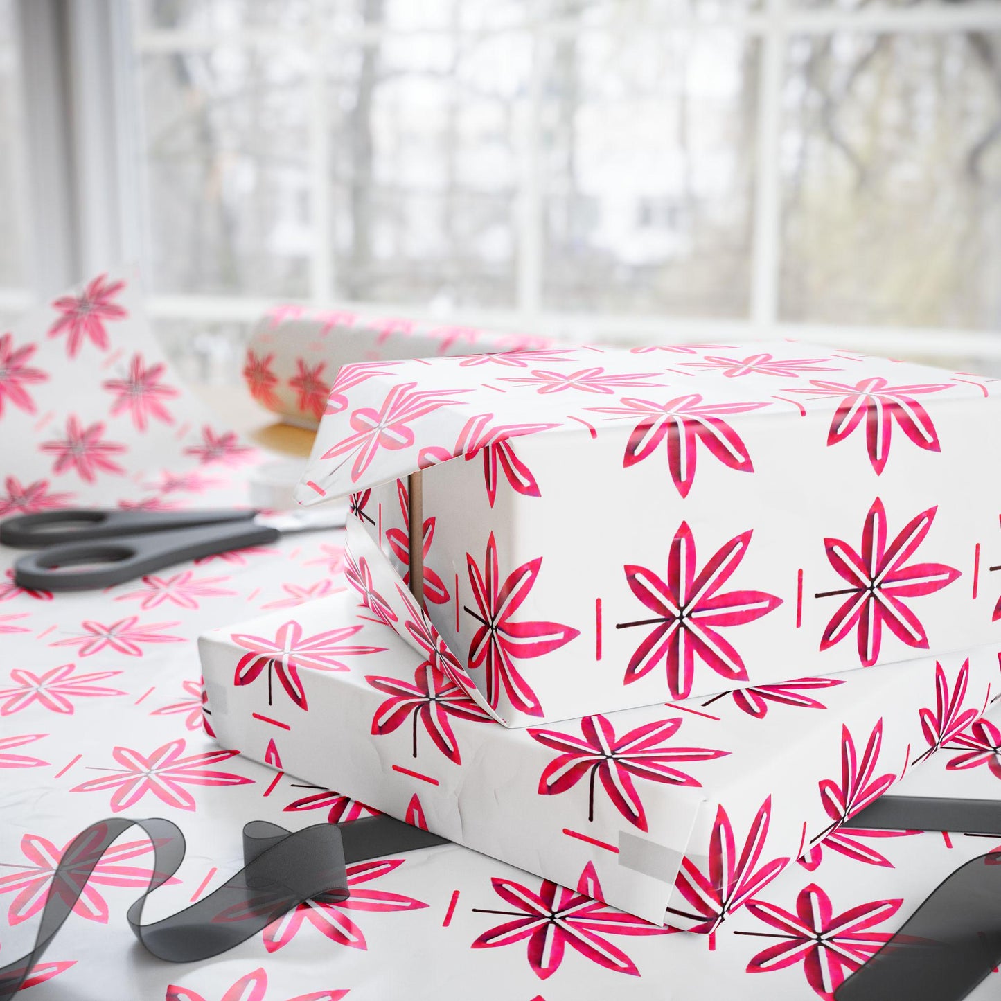 Hot Pink Marijuana Leaf Print Wrapping Paper l Bold & Unique Gift Wrap for Weed Lovers