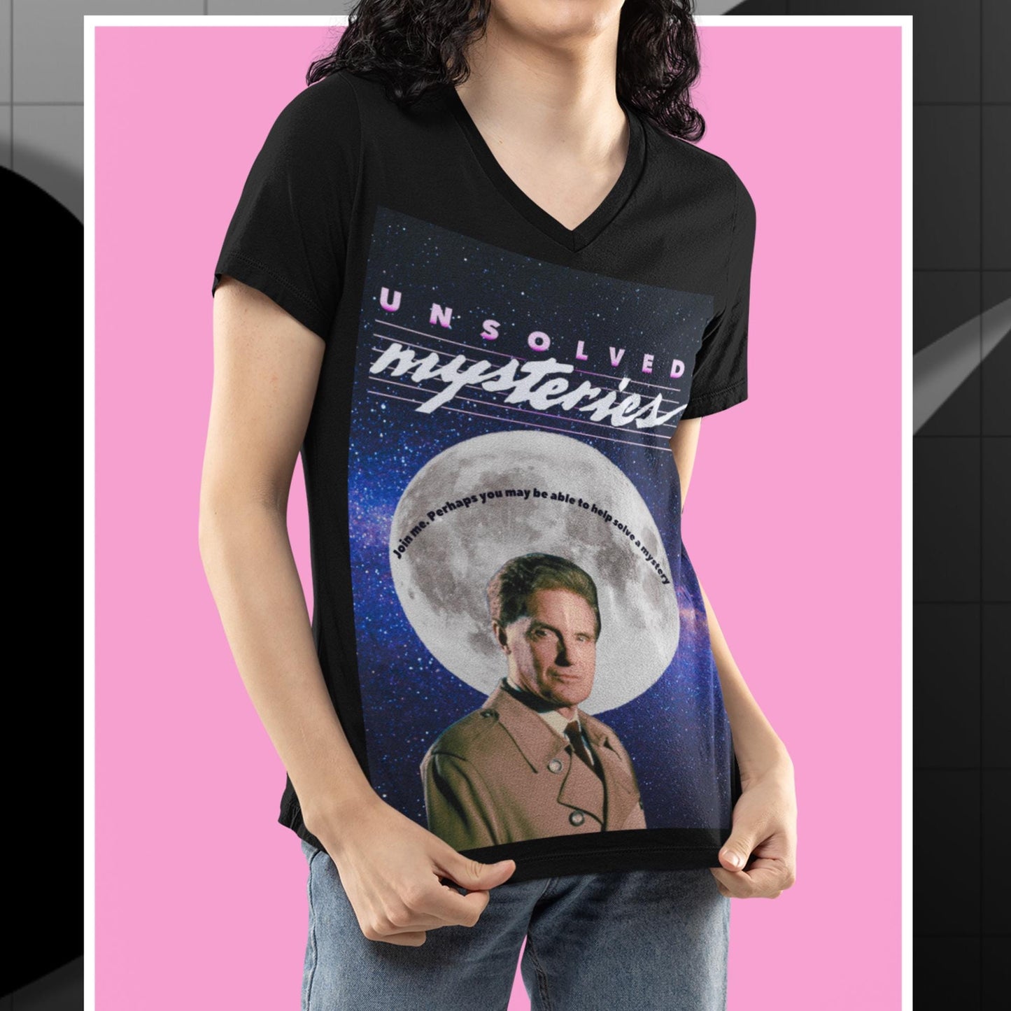 Vintage Unsolved Mysteries V-Neck T-Shirt | Retro 80s TV Show Women's V-Neck | Classic Unsolved Mysteries Fan Tee