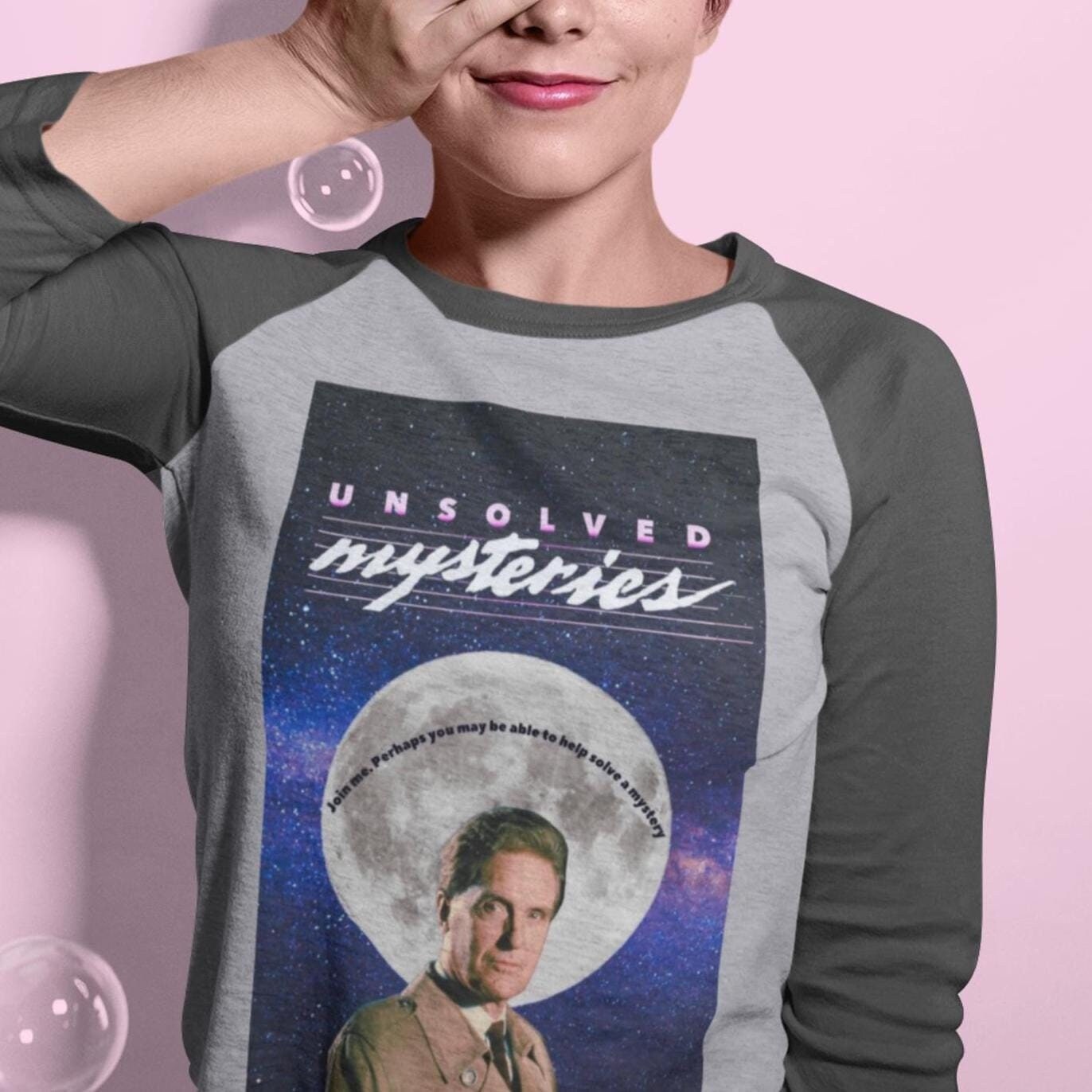 Unsolved Mysteries Vintage Raglan T-Shirt | Retro 80s TV Show Baseball Tee | Classic True Crime Fan Shirt | Two Color Options Available