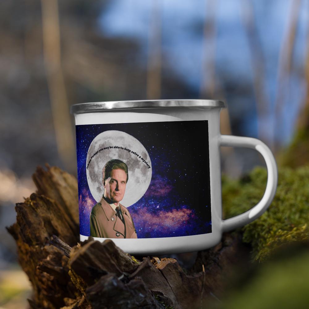 Robert Stack Unsolved Mysteries Enamel Mug – Retro True Crime Camping Cup