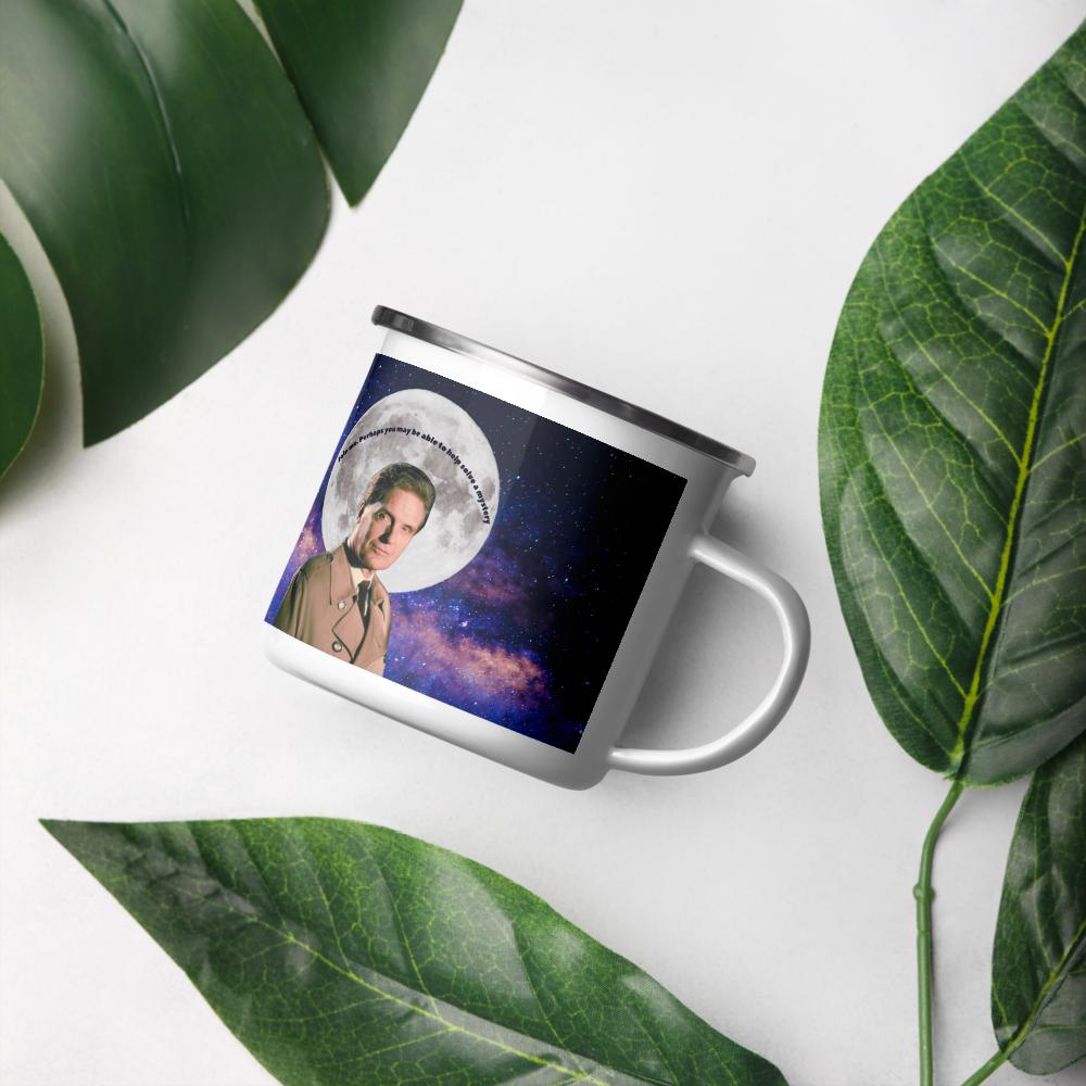 Robert Stack Unsolved Mysteries Enamel Mug – Retro True Crime Camping Cup