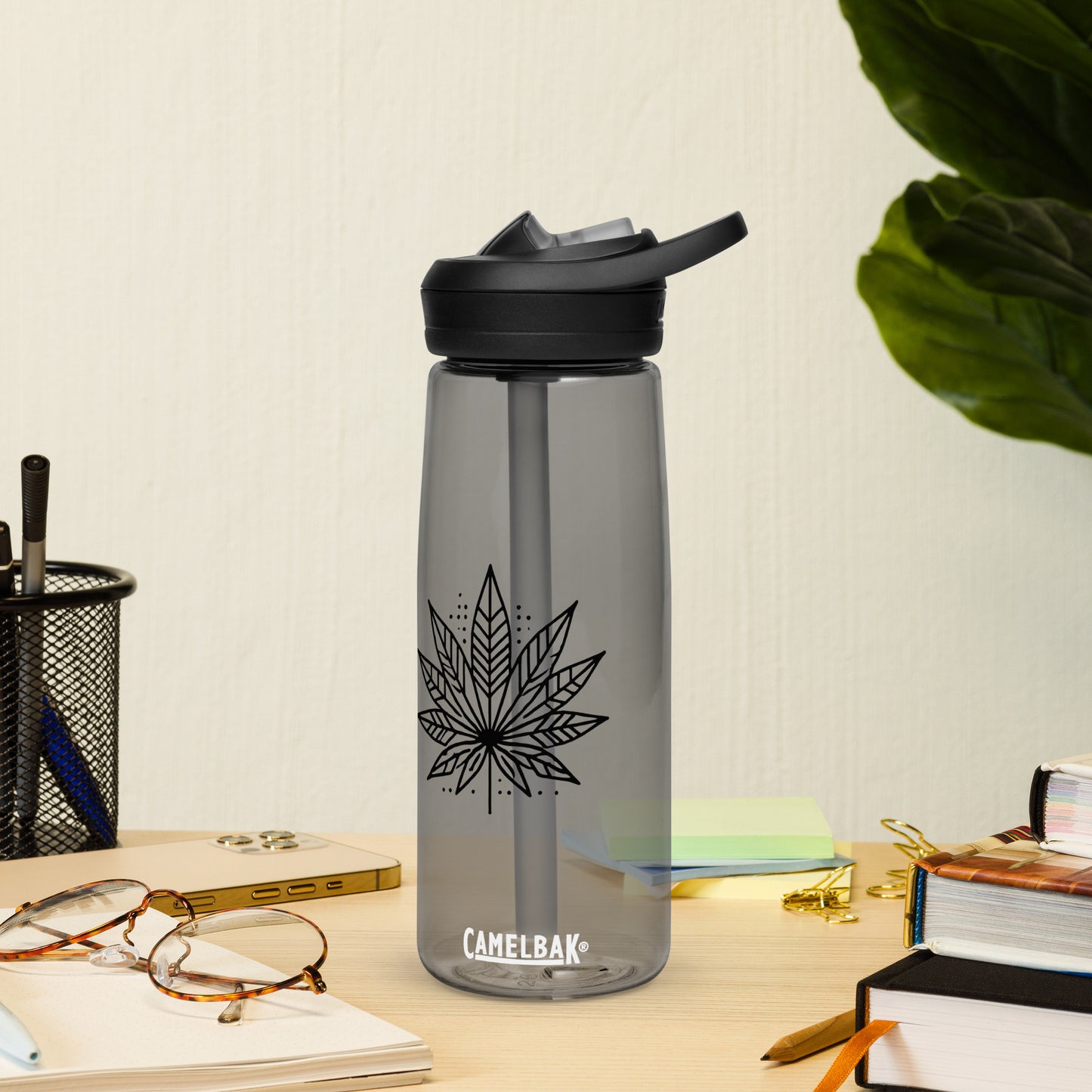 Modern Cannabis Leaf Water Bottle – 25 oz BPA-Free Reusable Sports Bottle