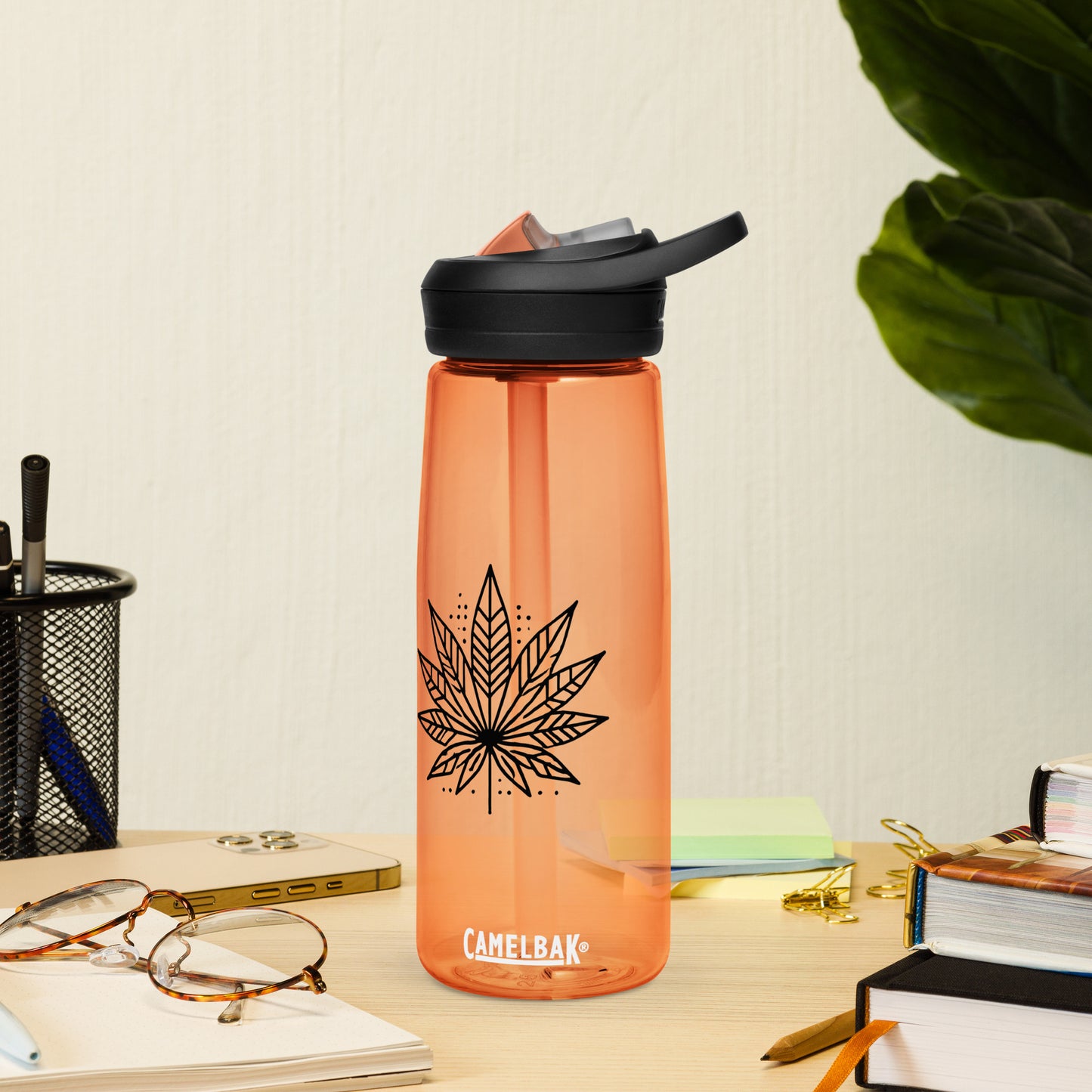 Modern Cannabis Leaf Water Bottle – 25 oz BPA-Free Reusable Sports Bottle