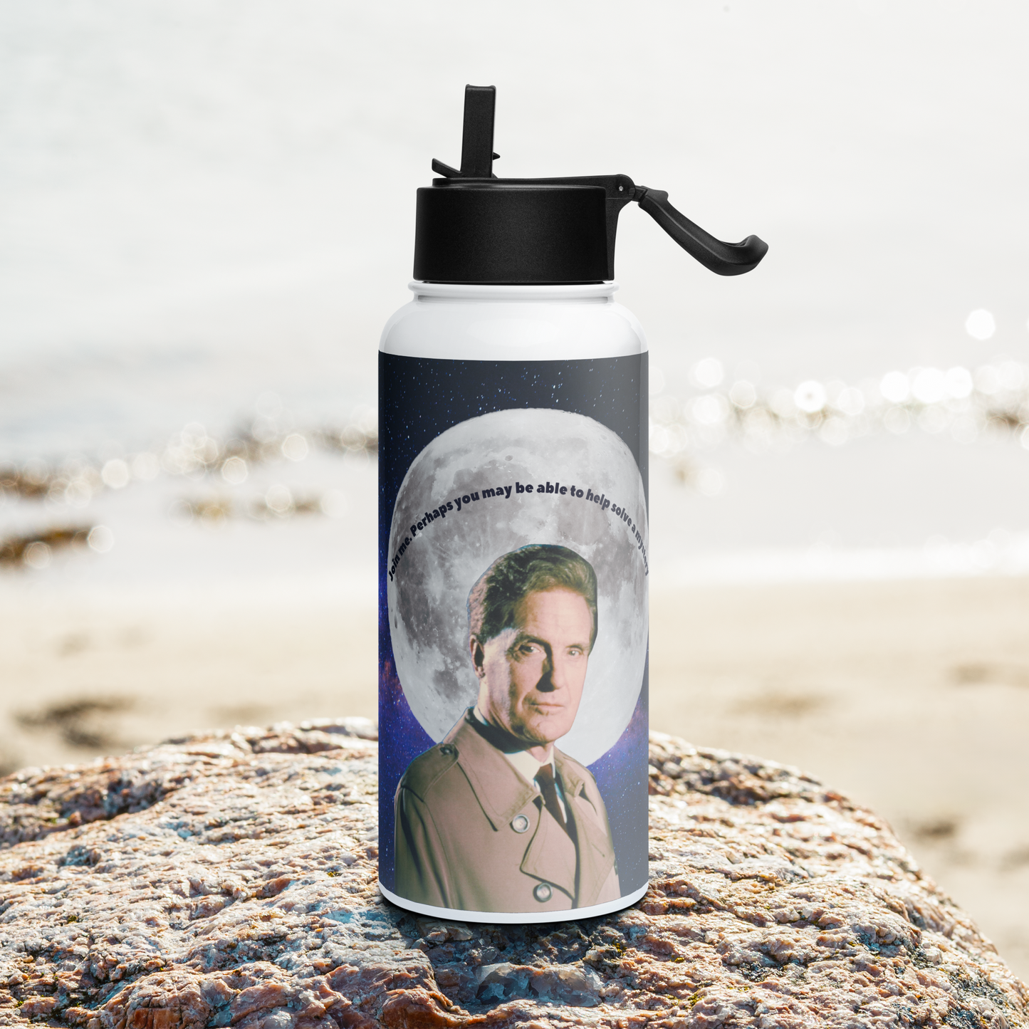 Unsolved Mysteries Stainless Steel Water Bottle featuring Robert Stack – 32 oz