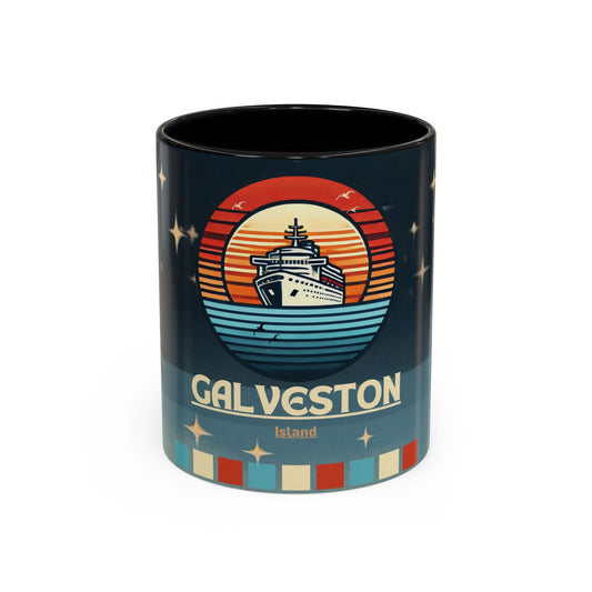 Vintage Galveston Accent Coffee Mug | 11oz & 15oz Options | Texas Souvenir | Coastal Decor | Gift for Travelers, Beach Lovers, Home Barista