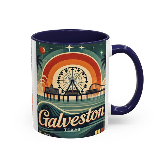 Vintage Galveston Accent Coffee Mug | 11oz & 15oz Options | Texas Souvenir | Coastal Decor | Gift for Travelers, Beach Lovers, Home Barista