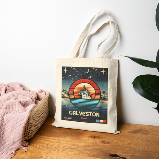 Galveston Island Tote Bag l Retro Cruise Ship Design | Beach & Port Travel Bag | Texas Coast Style