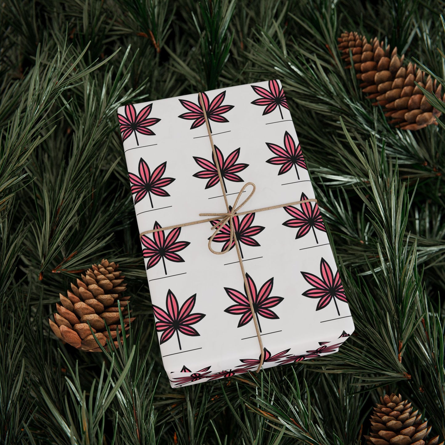 Pink Marijuana Leaf Print Wrapping Paper l Bold & Unique Gift Wrap for Weed Lovers