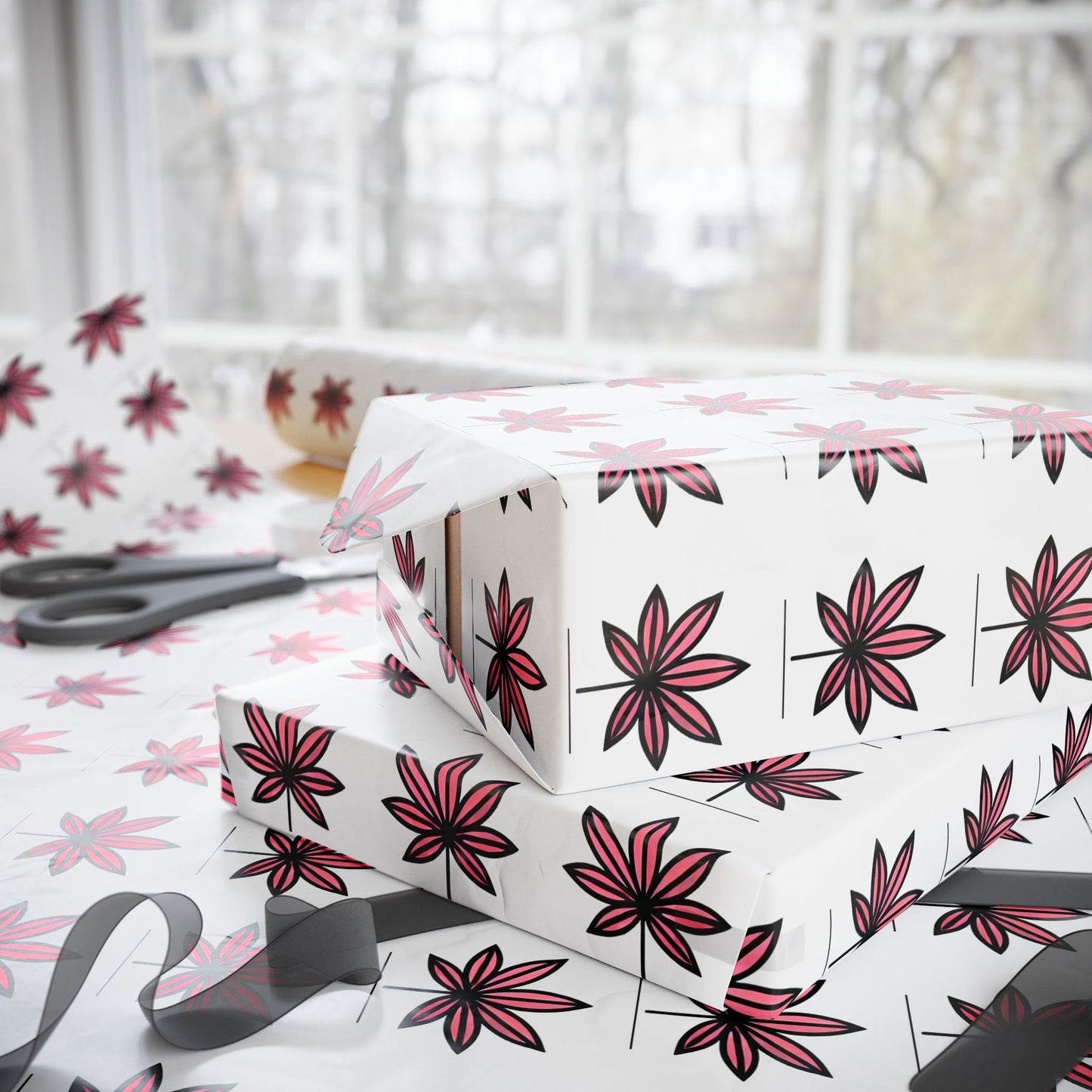 Pink Marijuana Leaf Print Wrapping Paper l Bold & Unique Gift Wrap for Weed Lovers